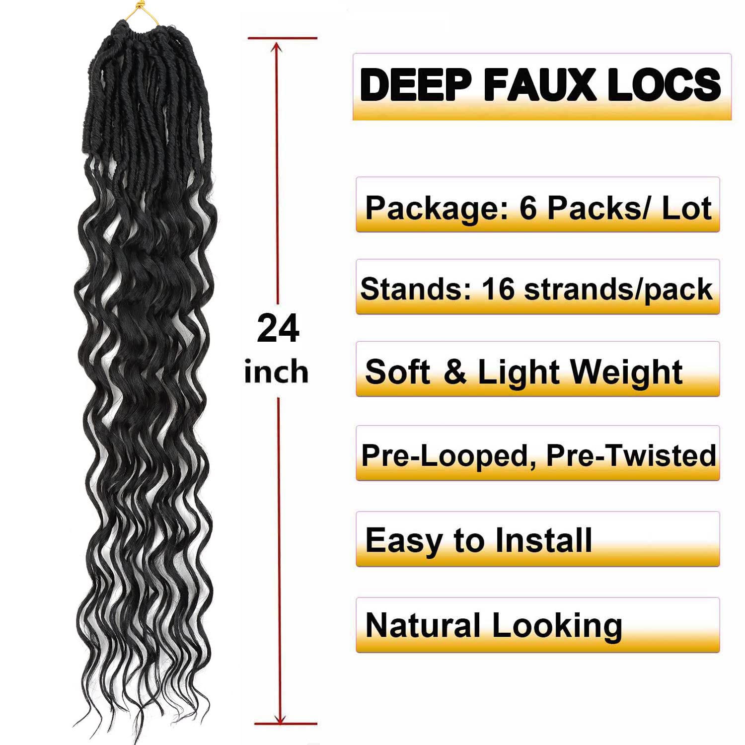 24 Inch Faux Locs Crochet Hair 6 Packs Soft Goddess Locs Crochet Braids Deep Wave Pre Looped Crochet Hair Extensions For Black W