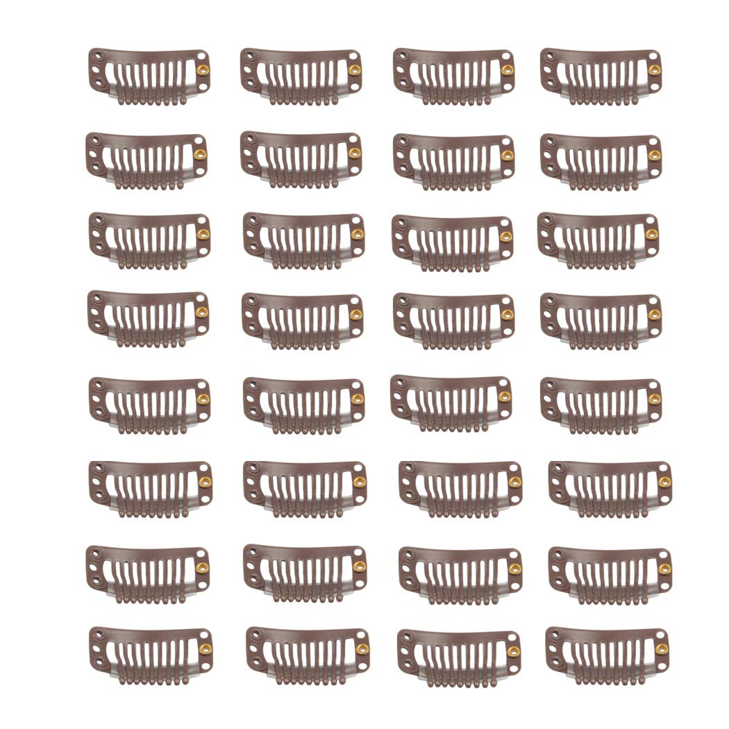 30 Pcs Hair Extension Clips, 9 Teeth Stainless Steel Snap Comb Wig Clips, Wig Accessories Clip With 30 Assorted Sewing Needles A