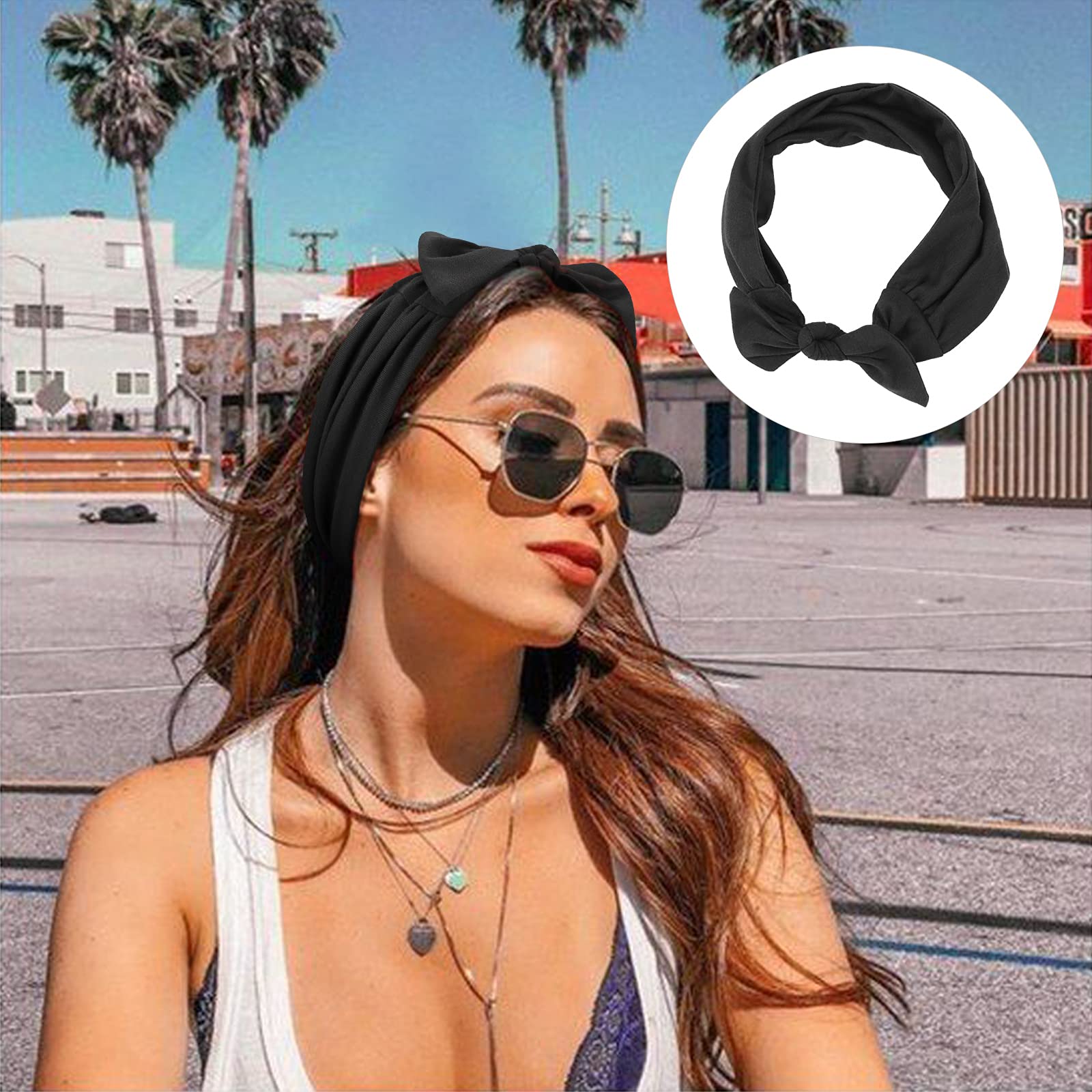 Dreshow 6 Pcs Adjustable Headbands For Women Knotted Headbands Elastic Non-Slip Fashion Hair Bands For Workout Sports Running Yo