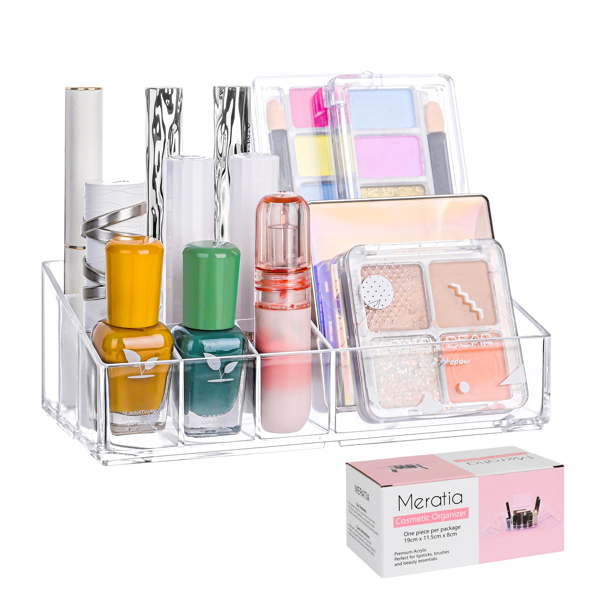 MERATIA Clear Acrylic Makeup Organizer, 10 Compartments, Cosmetic Storage Display for Lipstick, Nail Polish, Beauty Supplies (cl