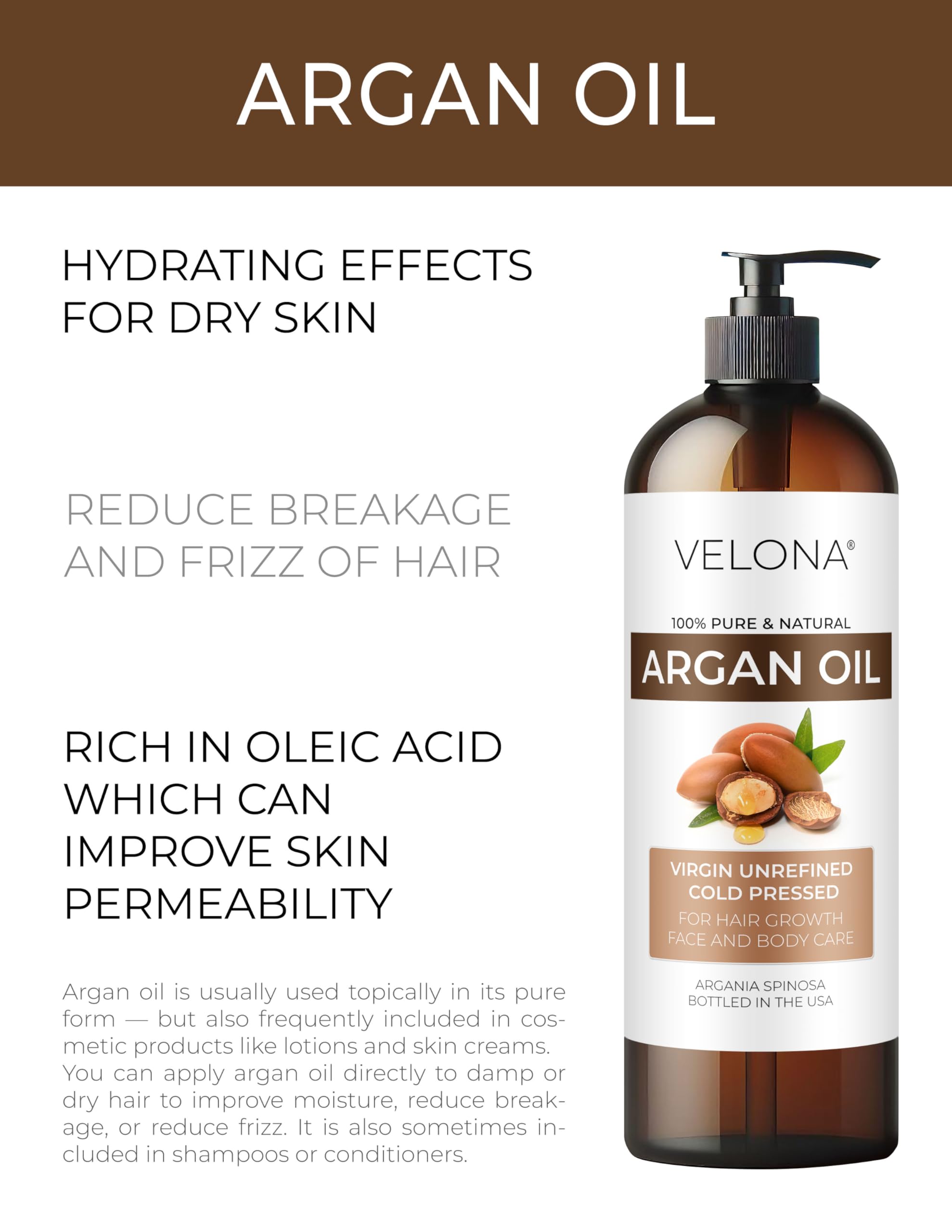 Velona Argan Oil - 32 Fl Oz (With Pump) | 100% Pure And Natural | Morocco Oil | Stimulate Hair Growth, Skin, Body And Face Care