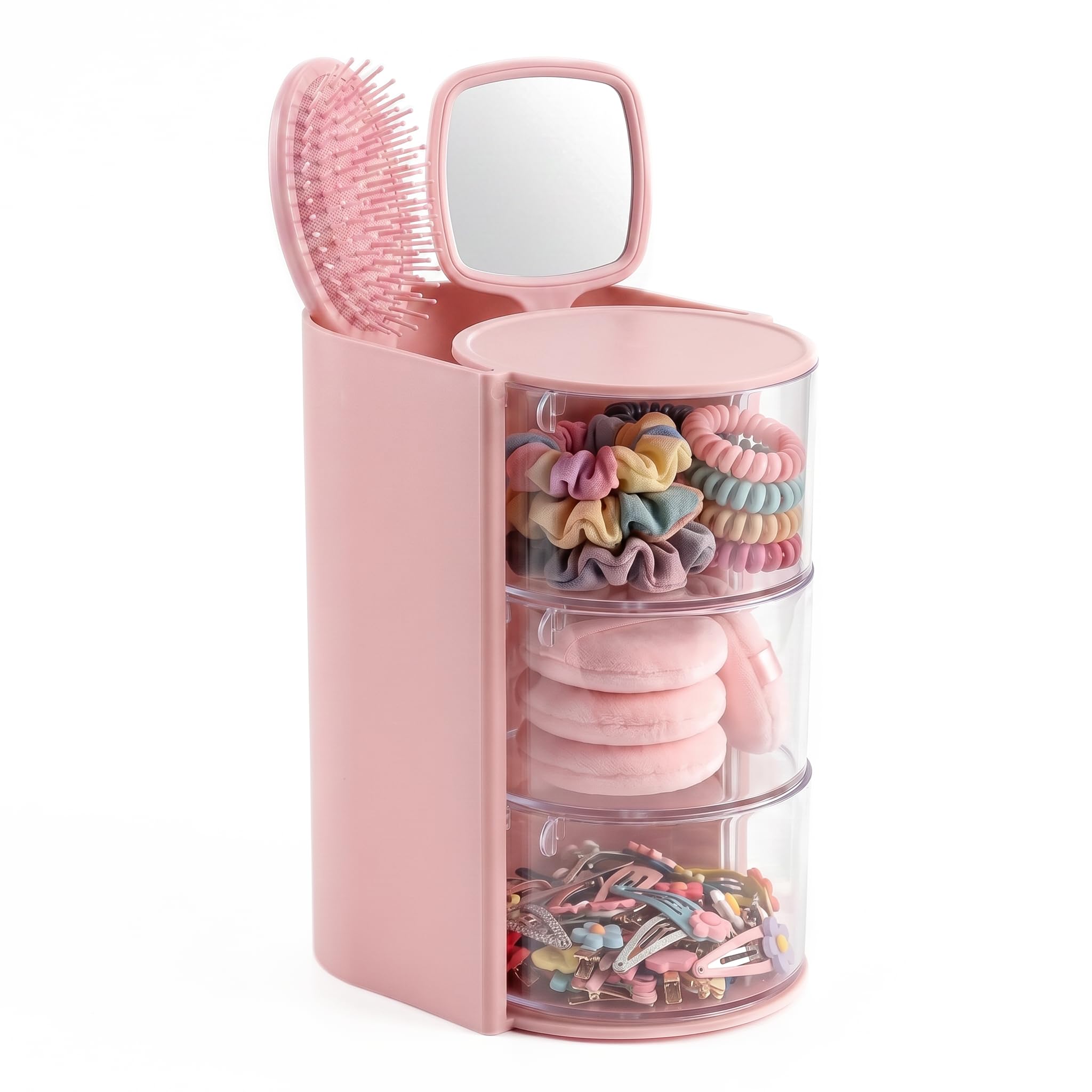 YZYLHQTO Hair Accessories Organizer, Bow Organizer for Girls with Hair Brush Holder and 3Layer SwingOut Tie Storage