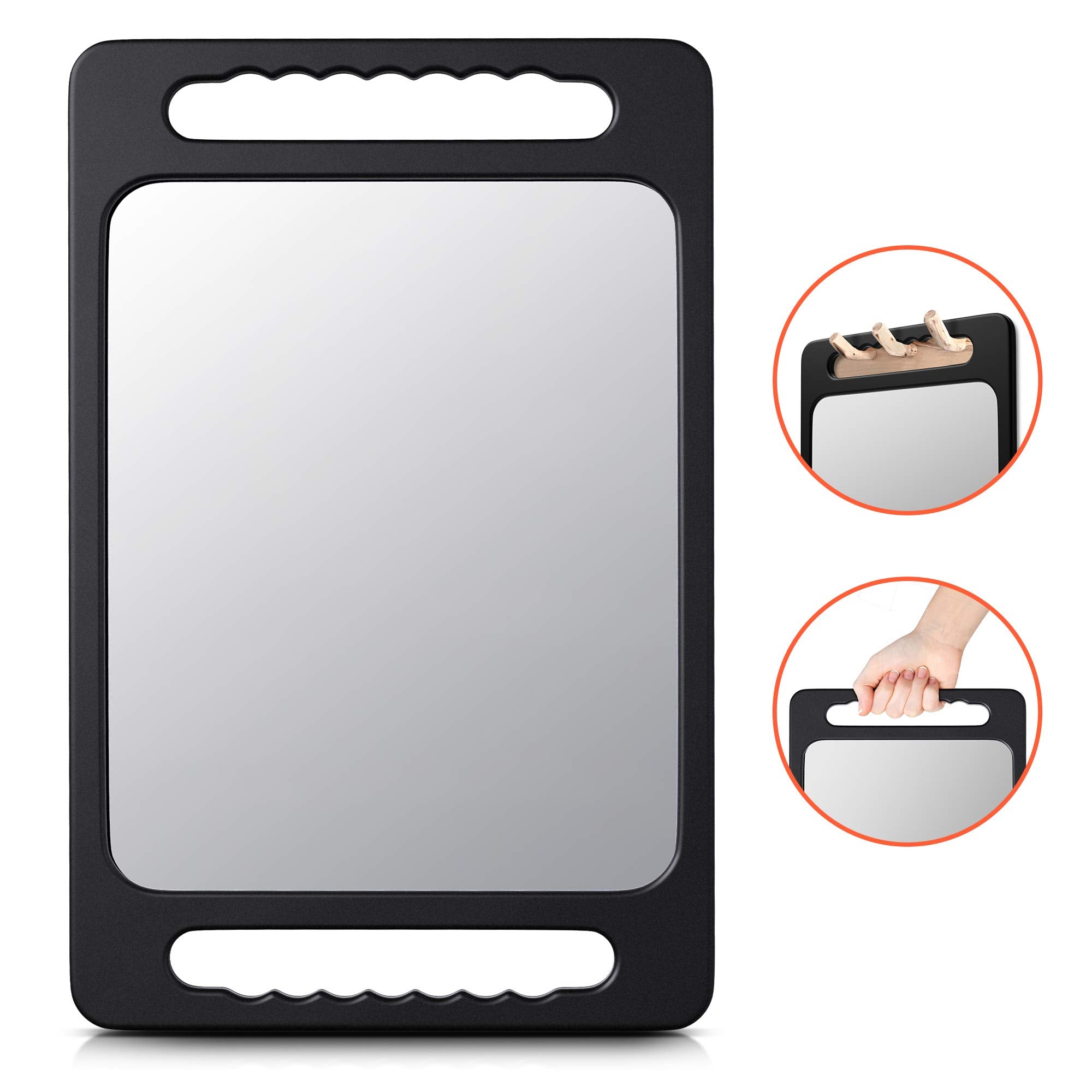 Tasalon Unbreakable Hand Mirror With Double Handle - Large Handheld Barber Mirror For Hair And Beauty Salon - Durable Hand Held