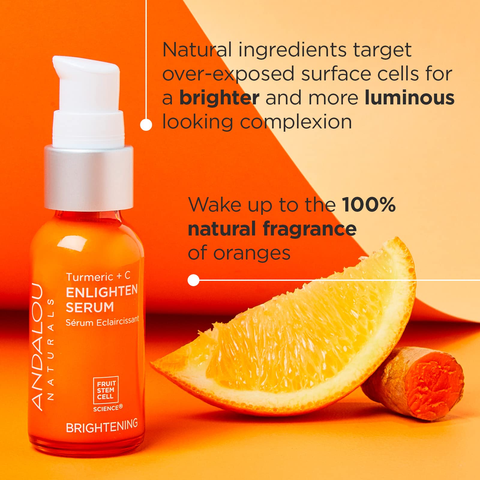 Andalou Naturals Turmeric + C Enlighten Serum, Skin Brightening, 1.1 Fl Oz, Anti-Aging, Orange, Model 95374