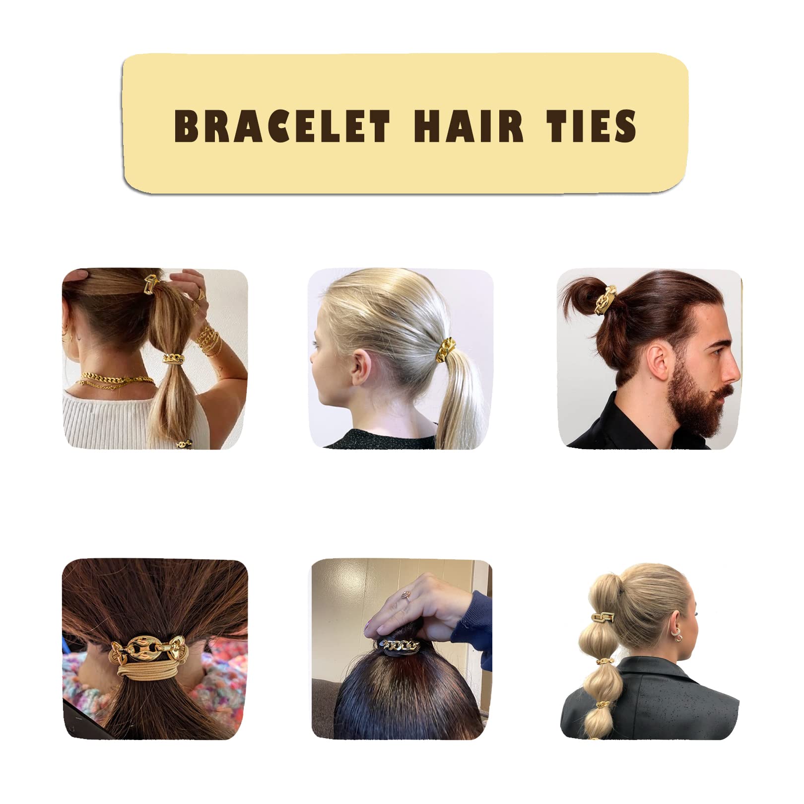 Bracelet Hair Ties Decorative Gold, Pretty High Ponytail Holder Cute Elastic Ponytail Jewelry Luxury Scrunchies Caramel