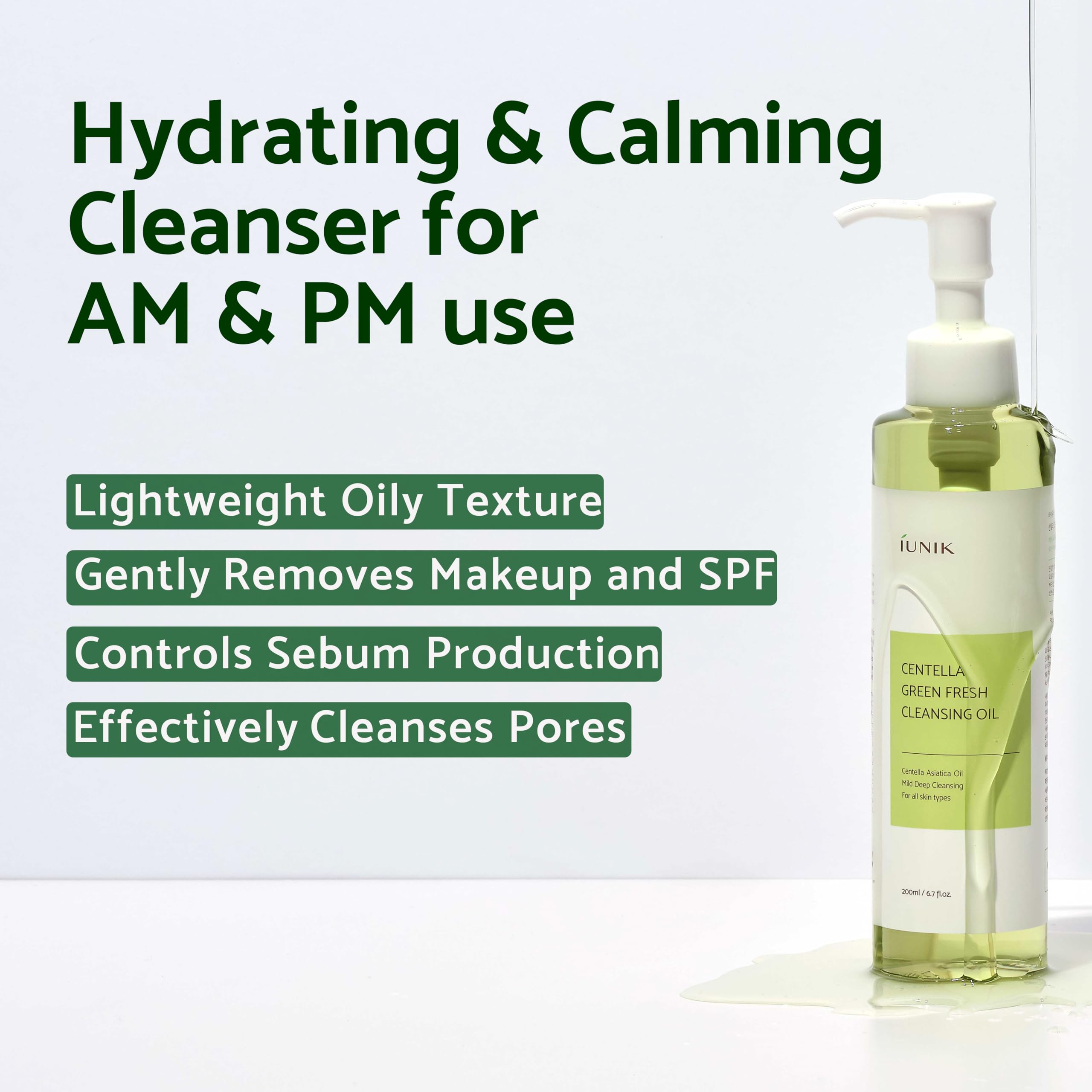 Iunik Centella Asiatica Cleansing Oil - Pore & Sebum Control Oil Cleanser | Makeup & Sunscreen Remover For Women & Men Dry Oily