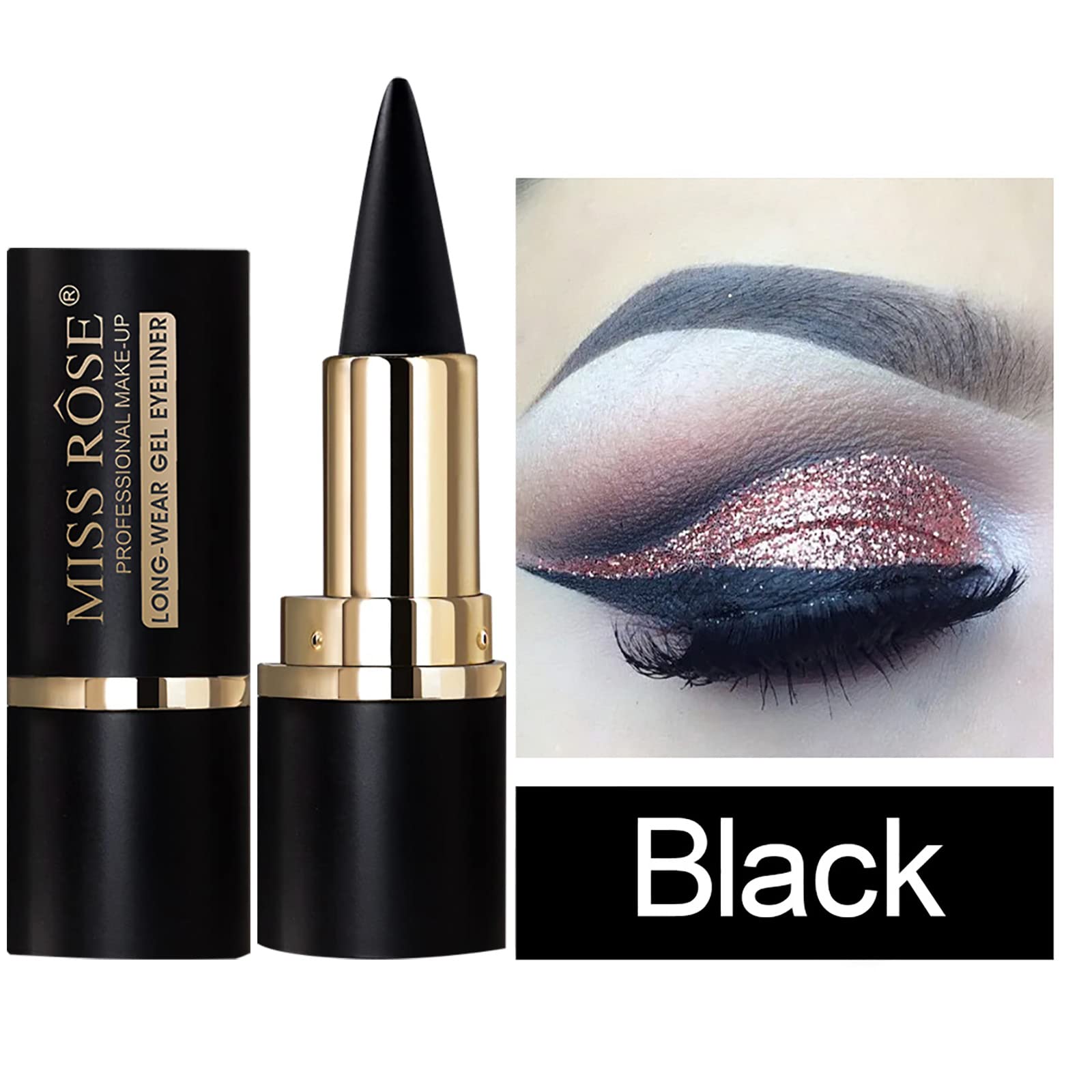 Miss Rose M Black Gel Eyeliner,Cream Eyeliner Tool Smudge Proof Eyeliner Pencil,Matte Black Eye-liner Pencil Tattoo Eyeliner Pen