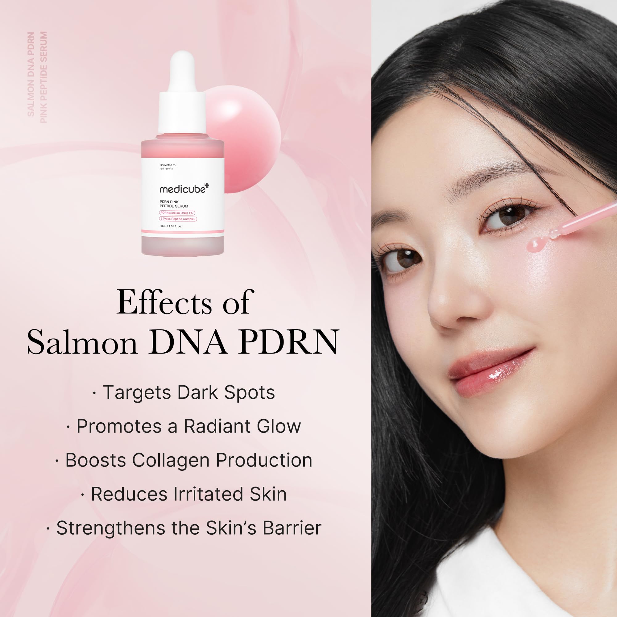 medicube Salmon DNA PDRN Pink Peptide Serum - Hydrating, Firming, Niacinamide - 1.01 fl. oz. Korean Skincare for Uneven Skin Tone