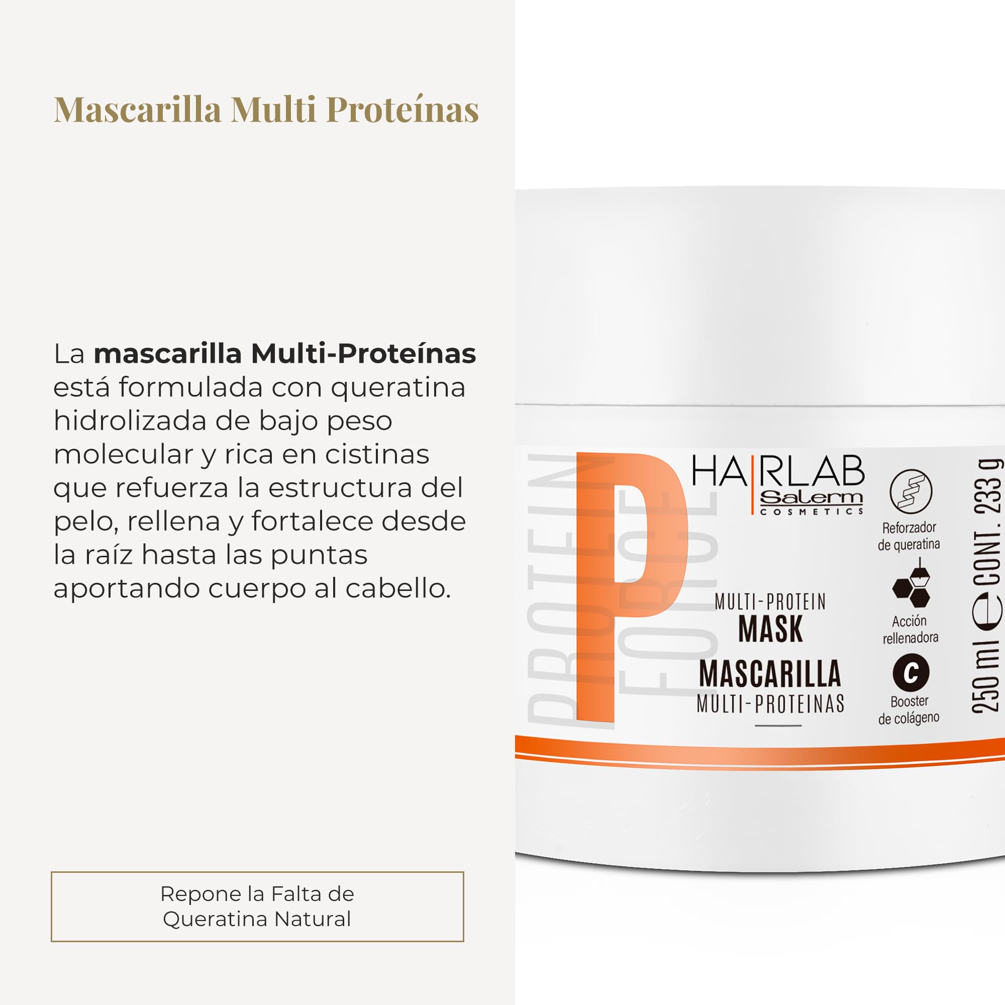 Salerm - Damaged Hair Mask - Multi-Proteins Hair Lab - 250 Ml - Replenishes Natural Keratin - Adds Body To Hair - Strengthens An