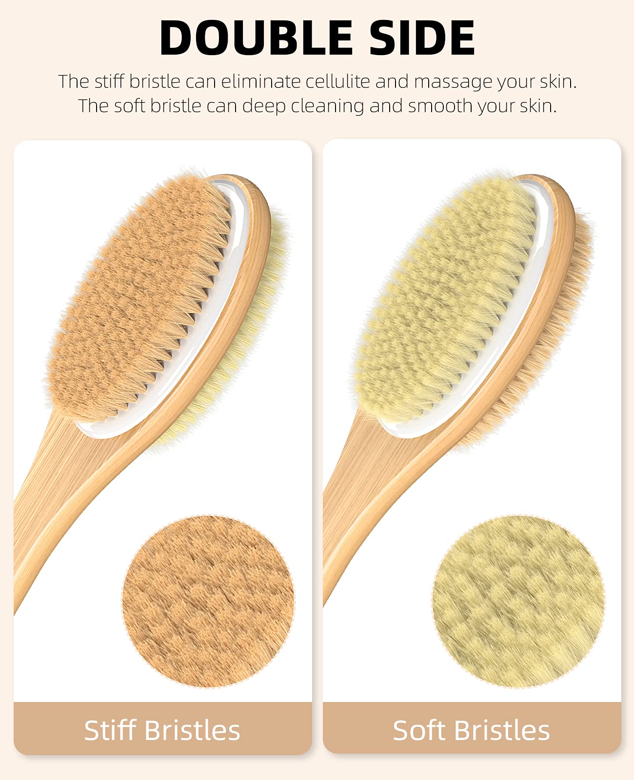 Metene Shower Brush With Soft And Stiff Bristles, Bath Dual-Sided Long Handle Back Scrubber Body Exfoliator For Wet Or Dry Brush