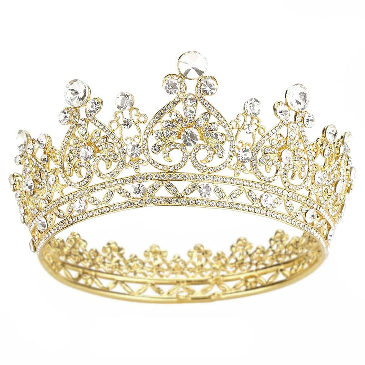 COCIDE Gold Crown and Tiara for Women Crystal Queen Crowns for Girls Rhinestones Princess Headband Luxury Full Round Hair Access
