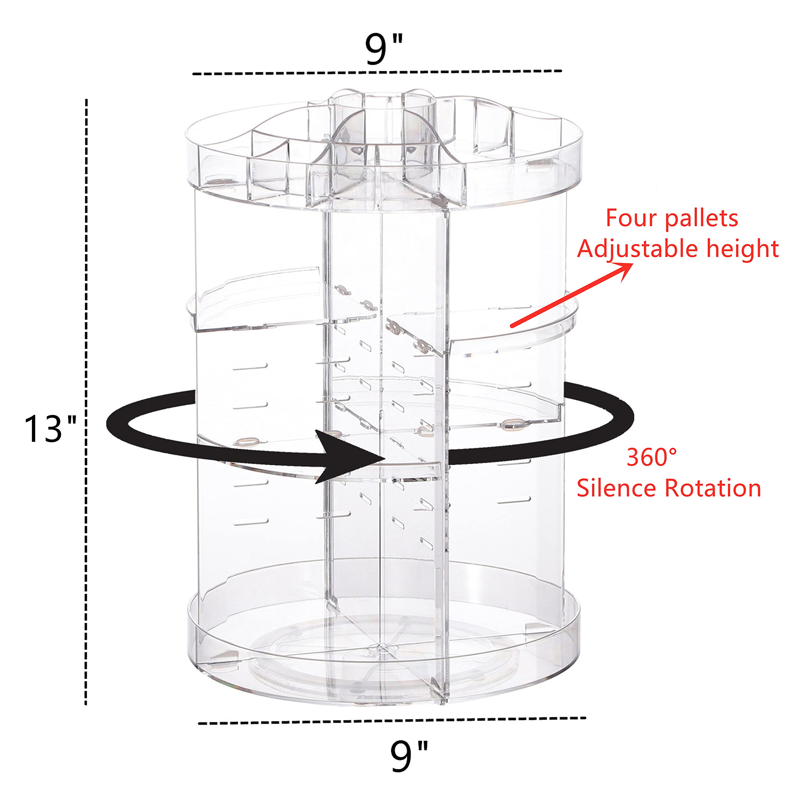 Cq Acrylic 360 Degree Rotating Makeup Organizer For Bathroom,4 Tier Adjustable Spinning Cosmetic Storage Cases And Make Up Holde