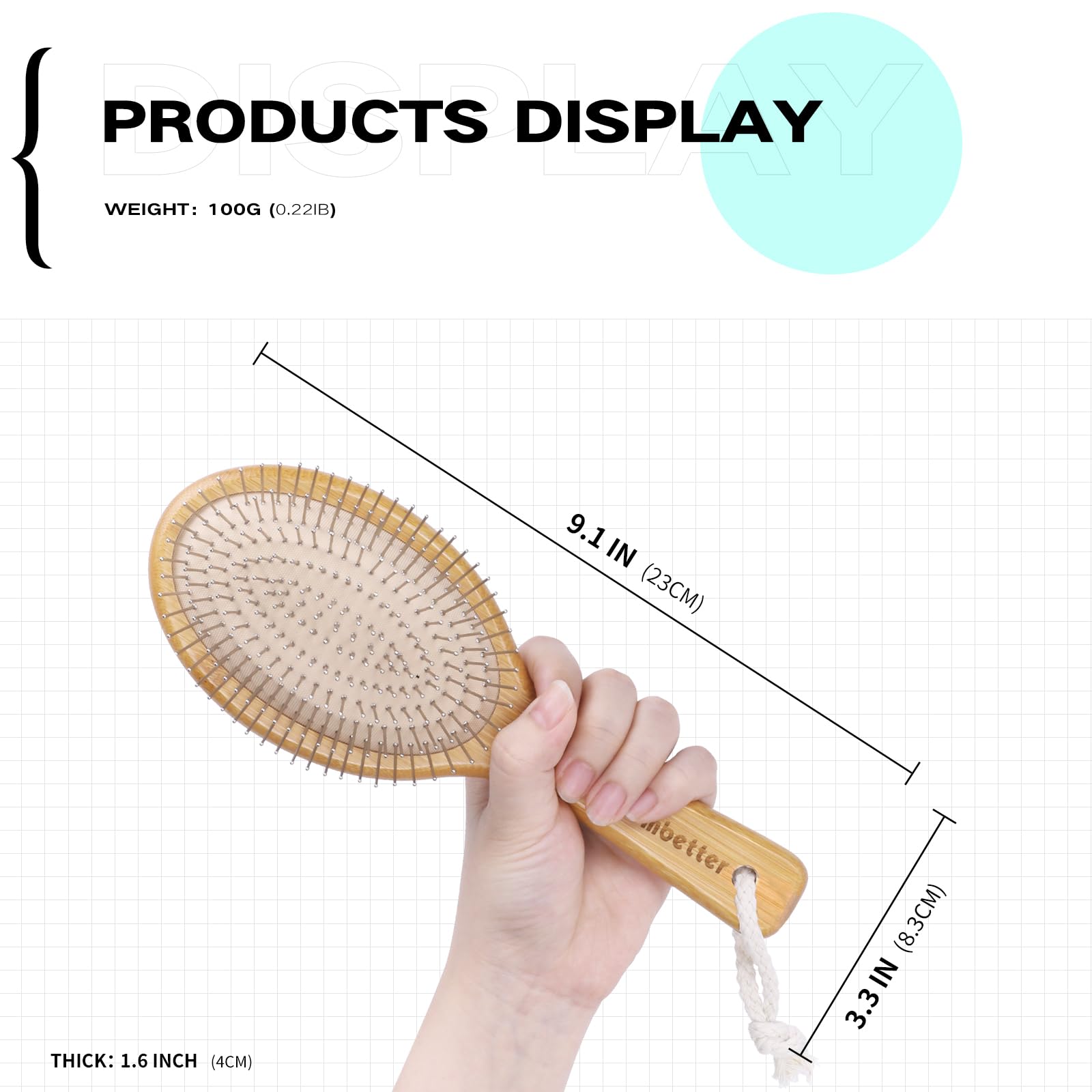 Bamboo Hair Brush Combetter, Smoothing Hair&Massage, Detangling Anti-Static Hairbrush, Natural Wood Comb With Metal Bristles For
