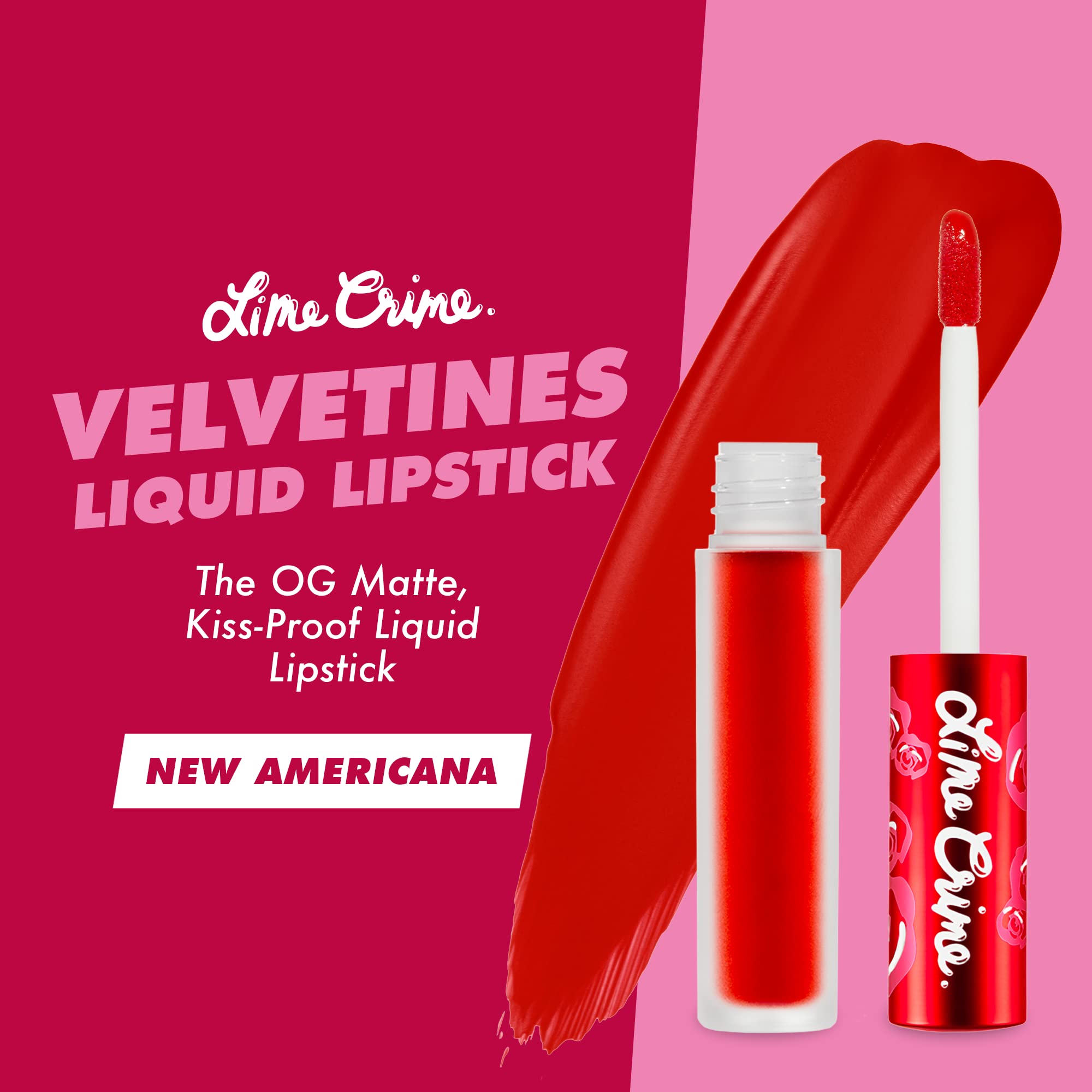 Lime Crime Velvetines Liquid Matte Lipstick, New Americana (Flame Red) - Bold, Long Lasting Shades & Lip Lining - Stellar Color