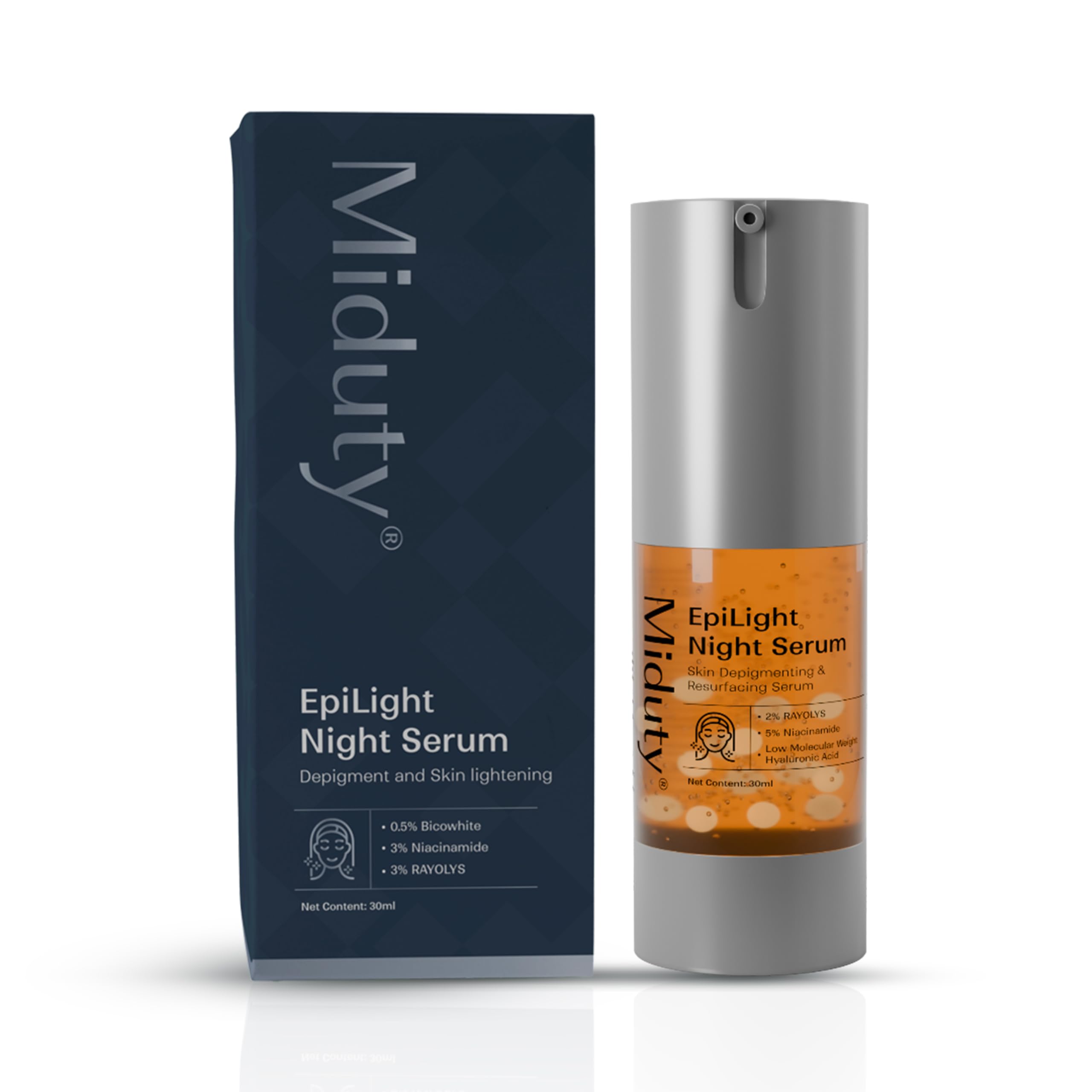 Miduty Epilight Night Serum | Supports AntiPigmentation & Skin Brightening | 5% Niacinamide, Rayolys | Suitable For All Skin Ty