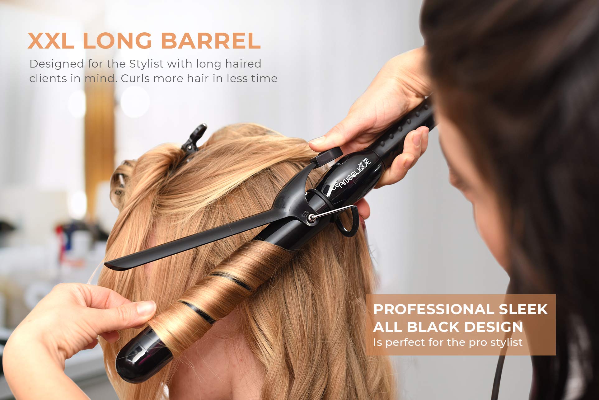 Le Angelique 1.25 Inch Curling Iron with Clip - Professional 8'' Extra Large Barrel for Big Long Hair | 1 1/4'' 32mm Wide Thick