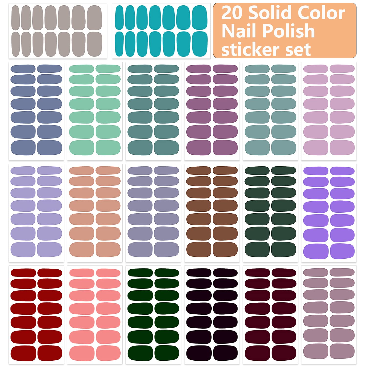 Wokoto 20 Sheets Solid Color Nail Polish Strips Stickers Self-Adhesive Stick On Gel Nail Strips Full Nail Wraps For Women Nails