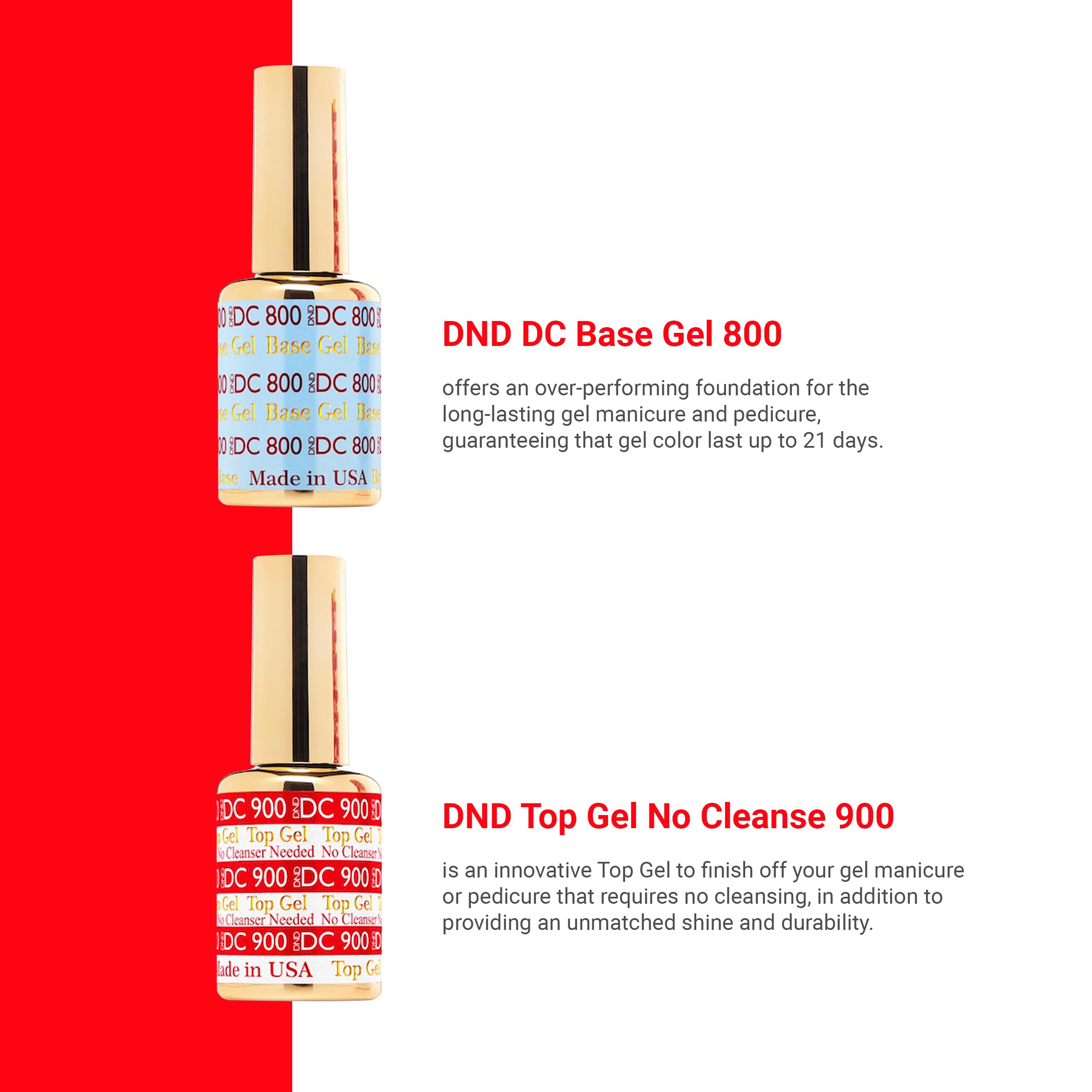 Dnd Dc Base Gel And Top Gel Polish No Cleanse Set, Uv/Led Gelbase Polish 800 And No Cleanse Top Coat 900, Salon Professional Gel