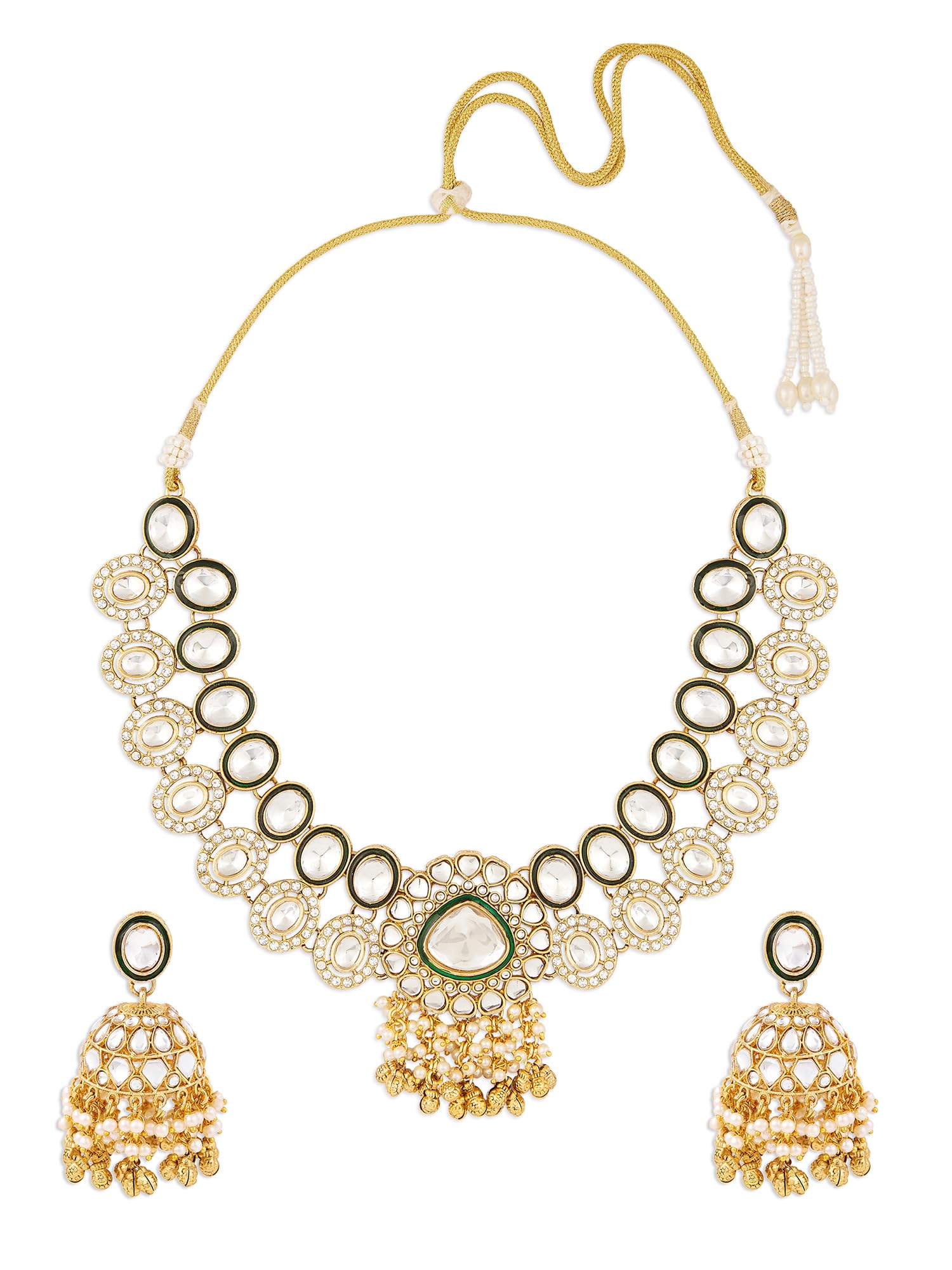 Zaveri Pearls Green Mere Meenakari Dazzling Stones Beads Embellished Necklace & Earring Set For WomenZpfk18370
