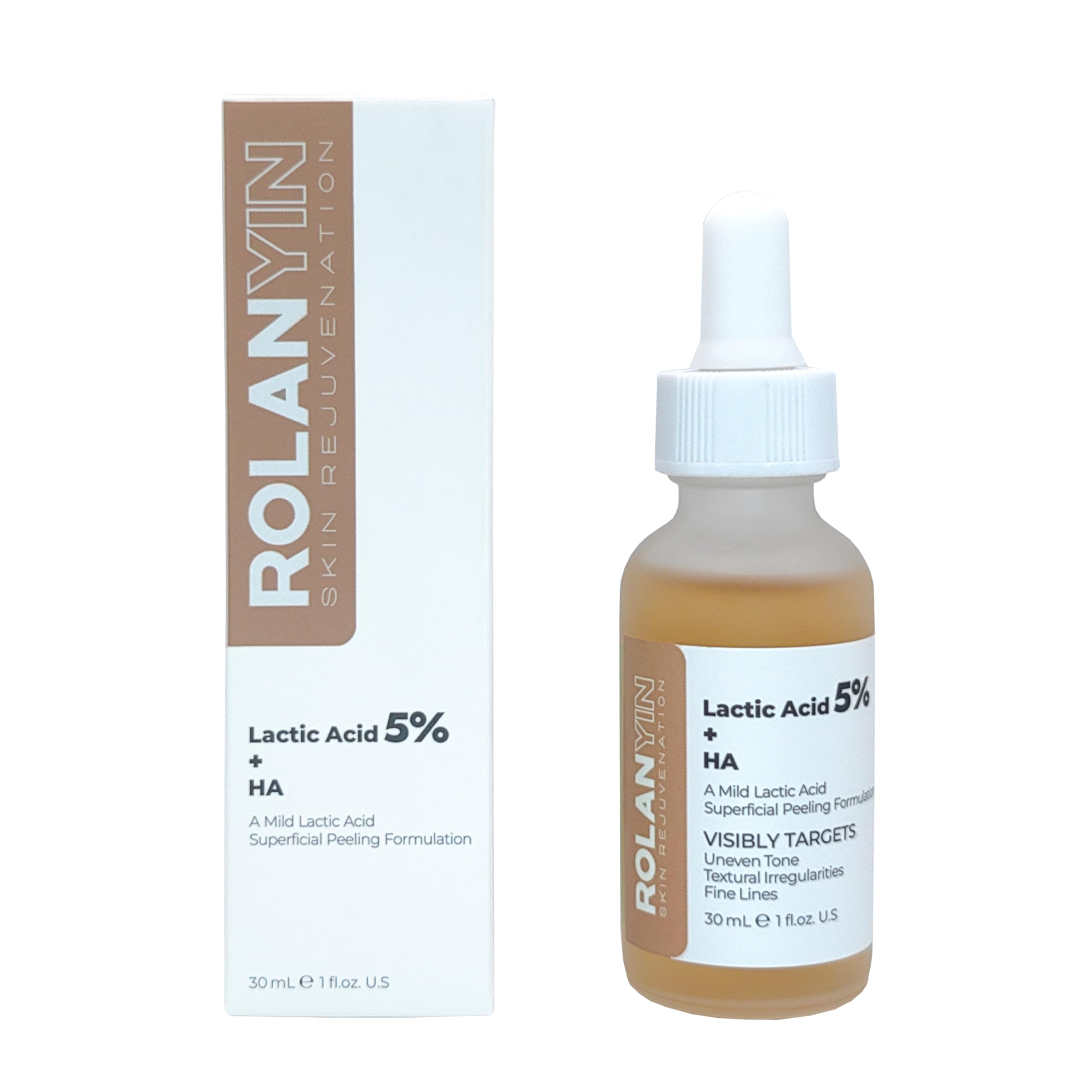 ROLANYIN Lactic Acid 5% + HA Facial Serum for Exfoliating Deep Hydration and Smoothing Skin Texture Nourishing Anti Aging Pore M