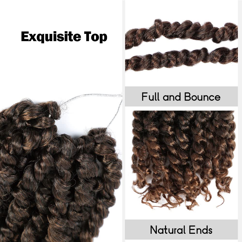 Wudas Short Passion Twist Hair 6 Inch Pre-Twisted Passion Twists Crochet Hair Ombre Light Brown Pre-Looped Synthetic Crochet Bra