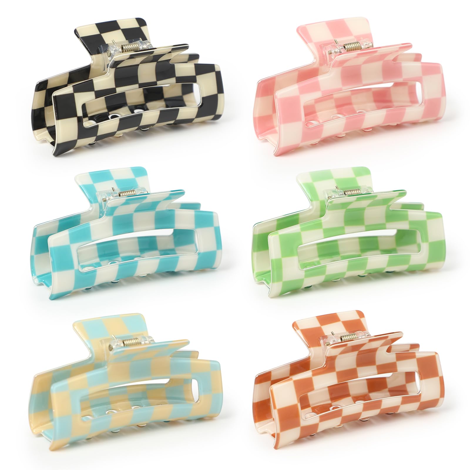 Paderison Claw Clips 6 Pcs Checkered Hair Claw for Women Clips Multicolored Rectangle Hair Clips Strong Hold Claw Clips Y2K Hair
