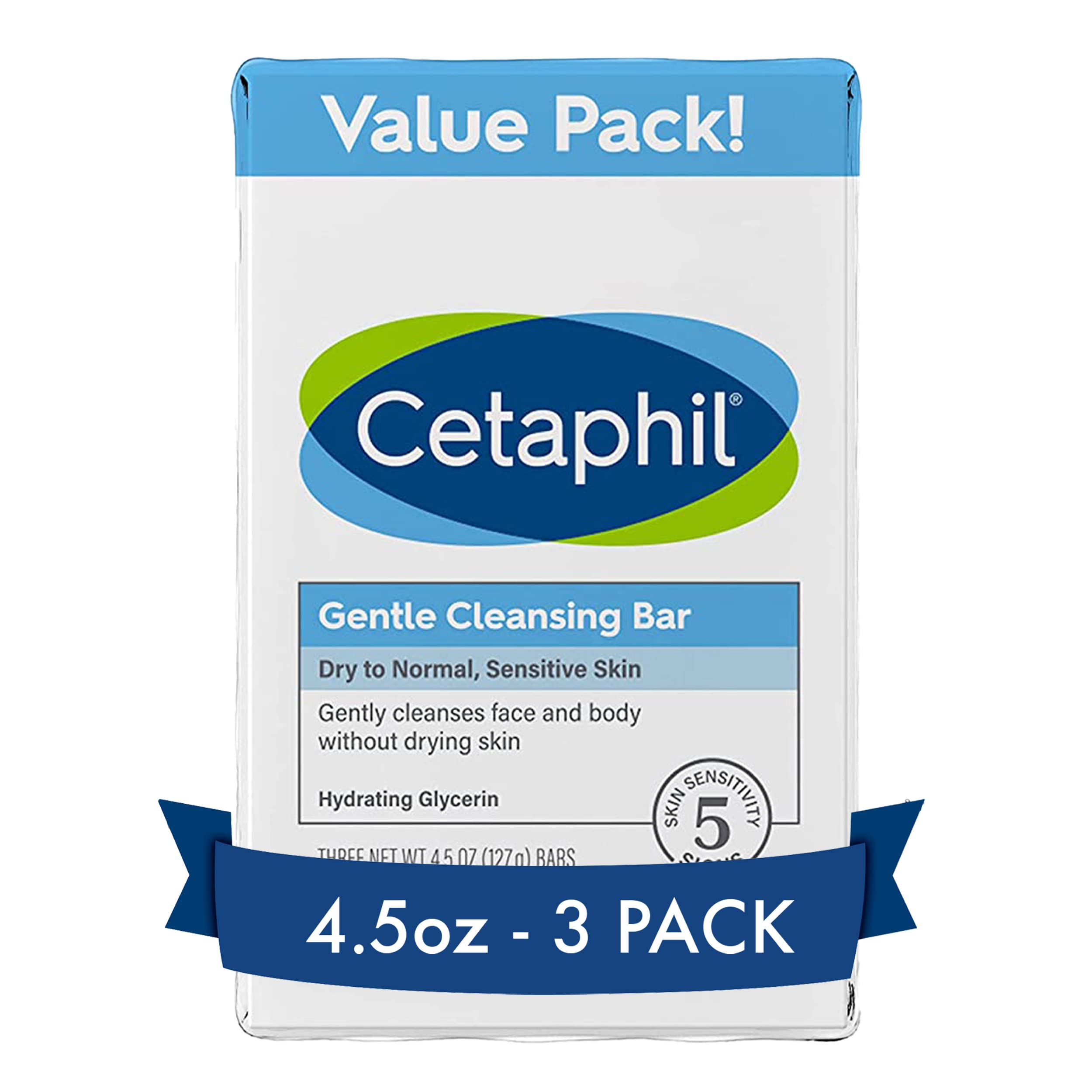 Cetaphil Gentle Cleansing Bar, 4.5 Oz Bar (Pack Of 3), Nourishing Cleansing Bar For Dry, Sensitive Skin, Non-Comedogenic, Non-Ir