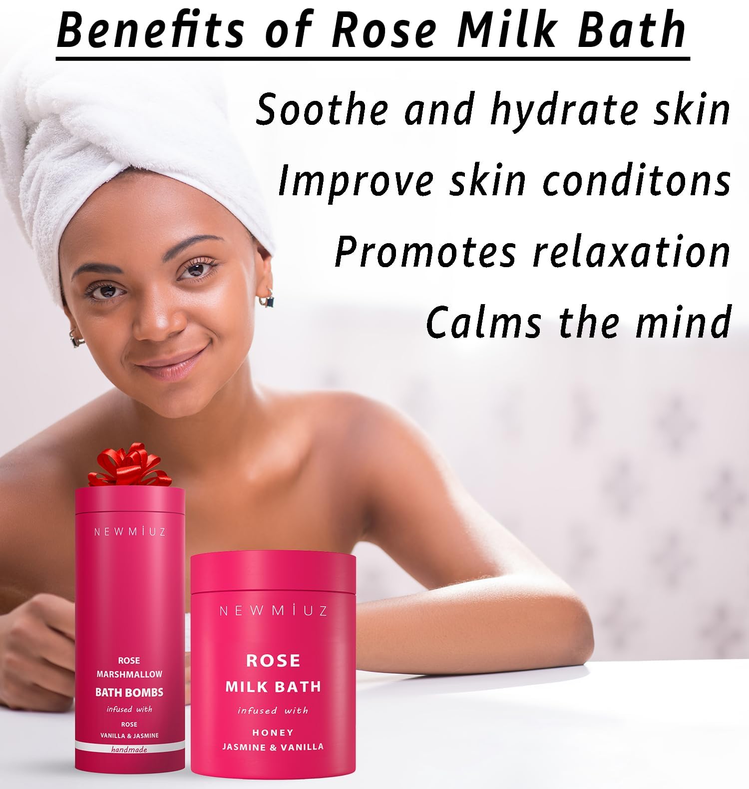 Calming Rose Coconut Milk Bath Soak Moisturize & Soften Skin Honey Jasmine Vanilla Destress Luxury Spa Bath Salt Powder Birthday