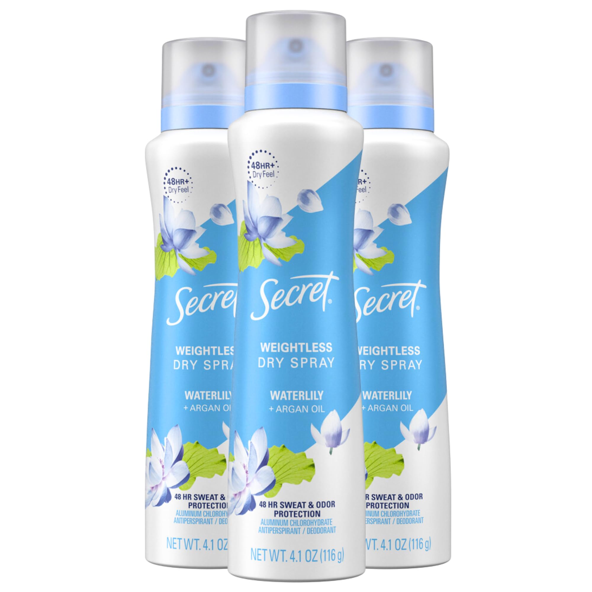 Secret Dry Spray Antiperspirant Women'S Deodorant, Waterlily And Argan Oil, 48Hr Odor Protection, 4.1Oz (Pack Of 3)