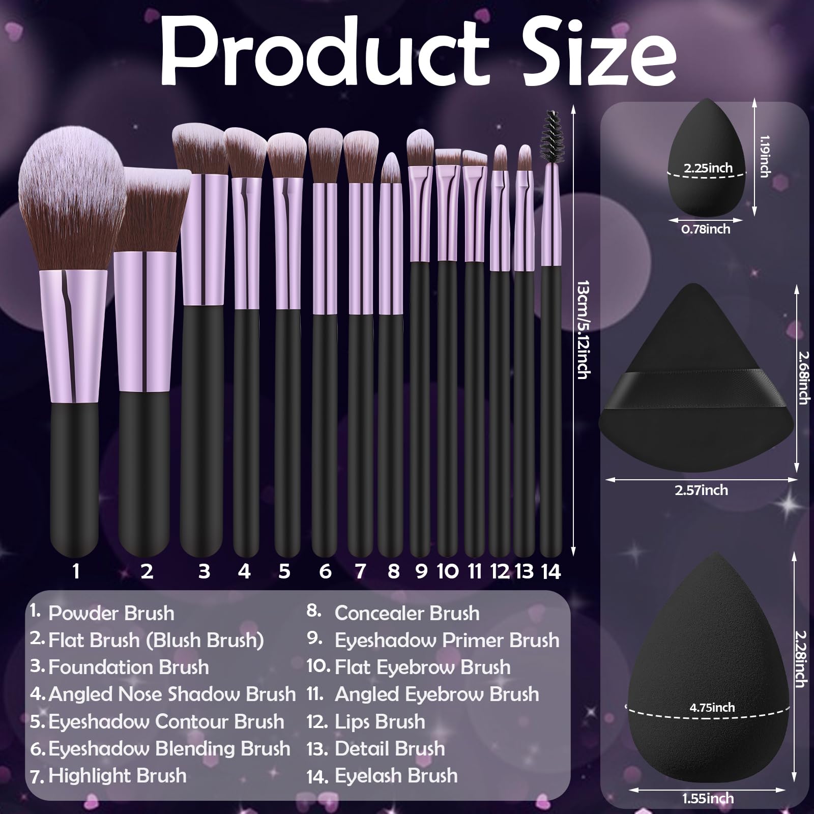 14 Pcs Travel Makeup Brush Set Portable Mini Makeup Brushes Make Up Brush With Case,5 Pcs Makeup Sponge Mother'S Day Gift For Fo