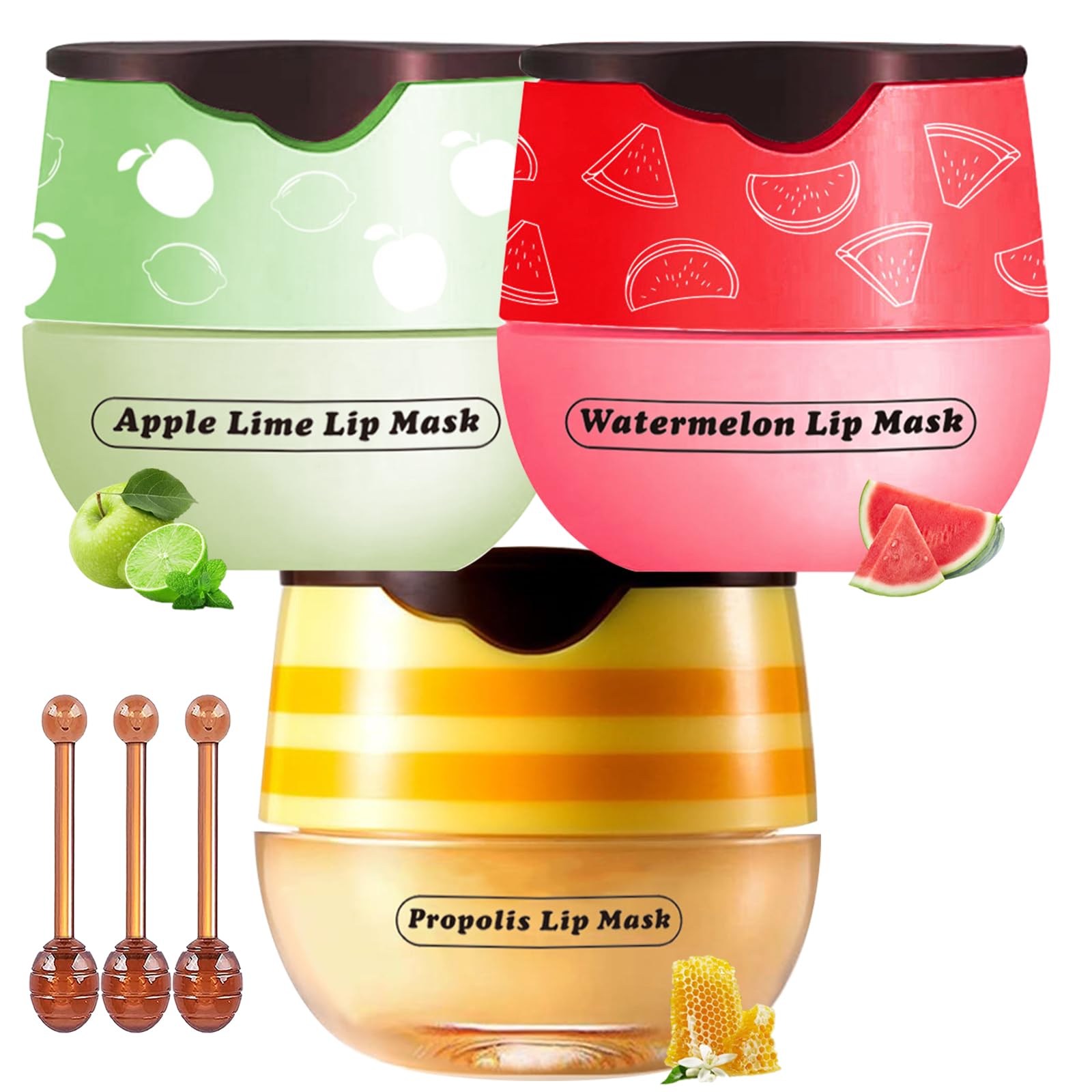 Honey Lip Balm Pot, 3 Pcs Honey & Apple Lime & Watermelon Lip Mask Propolis Lip Mask Moisturizing Hydrating Prevention Dry And C