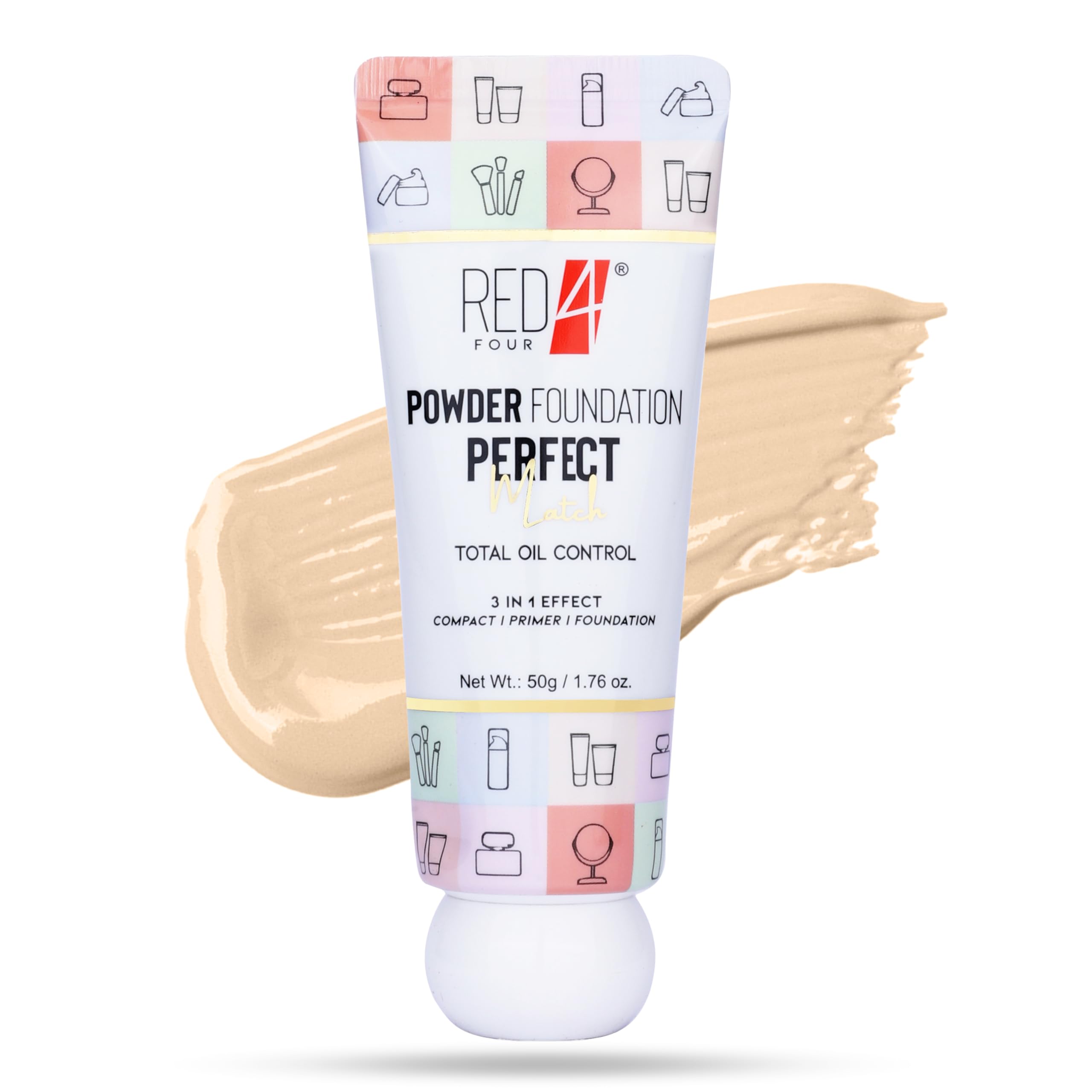 Red4 Perfect Match Powder Foundation | 3In1 Effect | Total Oil Control | Full Coverage | Smooth Skin | Spf15 | 50G (01, 50G)