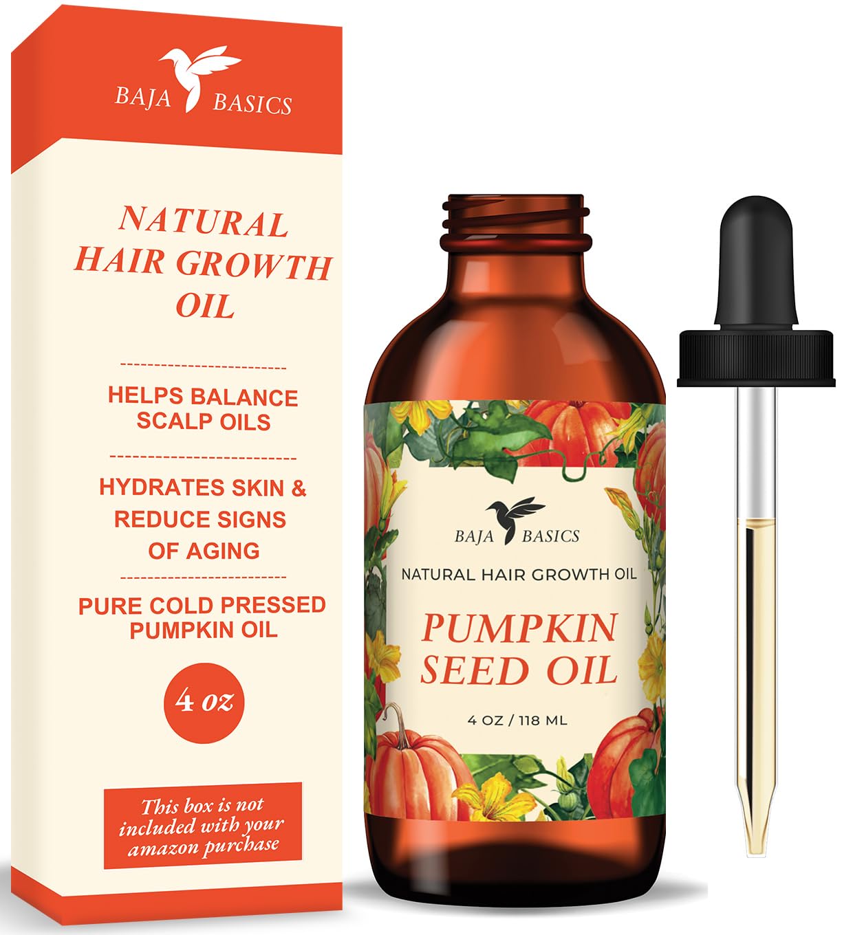 Baja Basics Organic Pumpkin Seed Oil for Hair Growth 4oz  Pure Cold Pressed Pumpkin Oil to Repair Damaged Hair, Hydrate Dry Ski