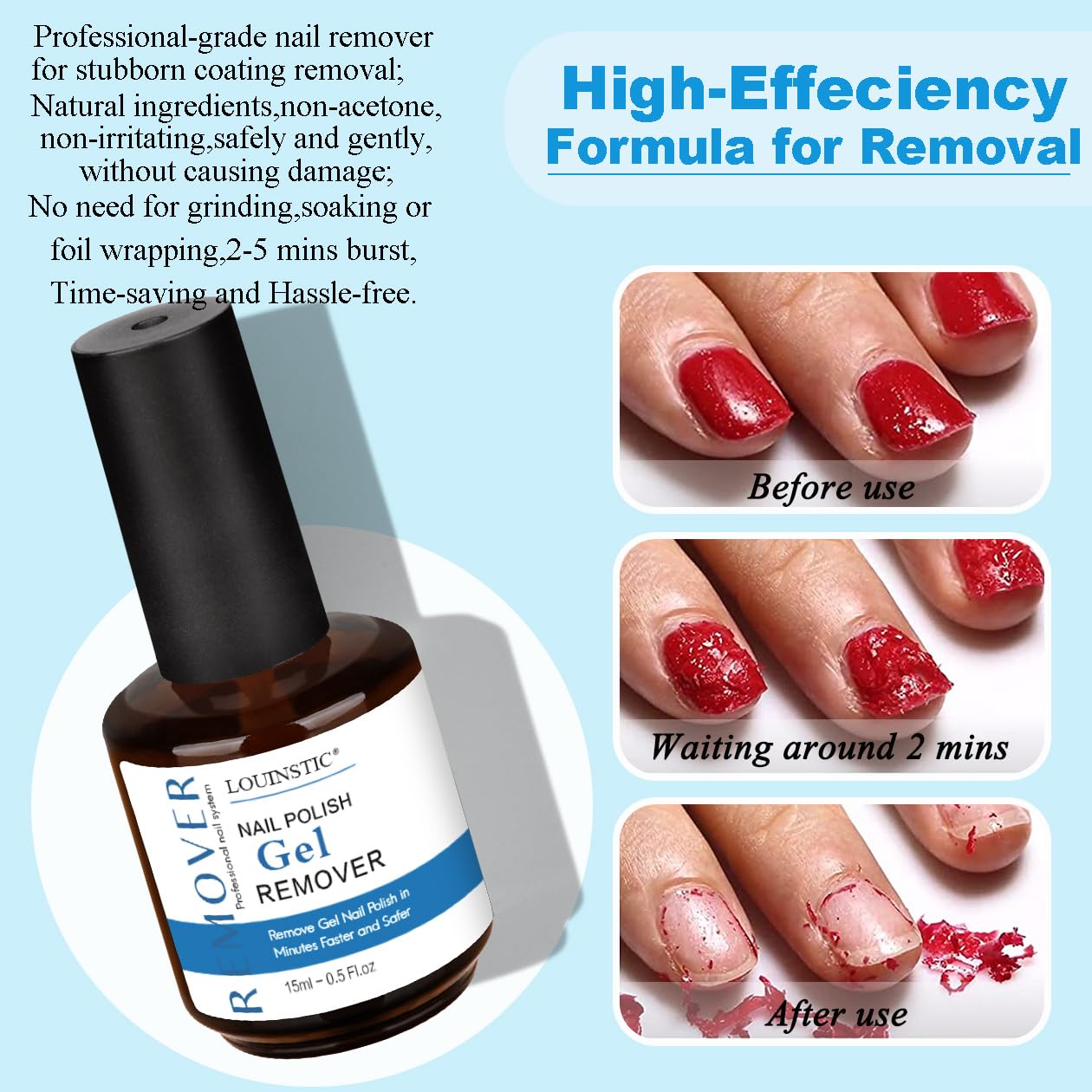 LOUINSTIC Gel Remover for Nails & Cuticle Oil for Nails,Nail Remover Quick Remove Gel Nail Polish within 3-5 mins, Nail Polish R