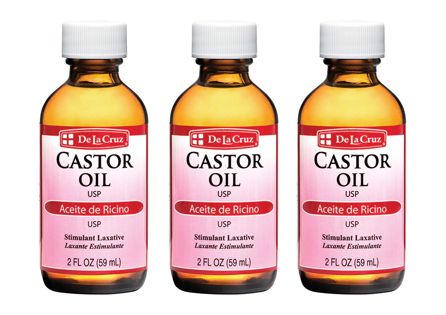 De La Cruz Castor Oil  100% Pure Castor Oil for Hair, Skin, Eyelashes, and Eyebrows  USP Grade, 2 FL Oz (3 Bottles)