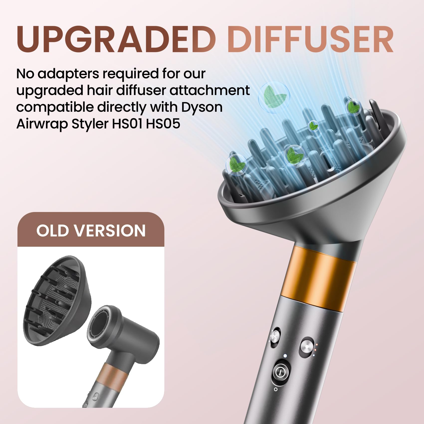 Livcruin New Version Diffuser Attachment for Dyson Airwrap - Grey, Upgraded Hair Dryer Diffuser