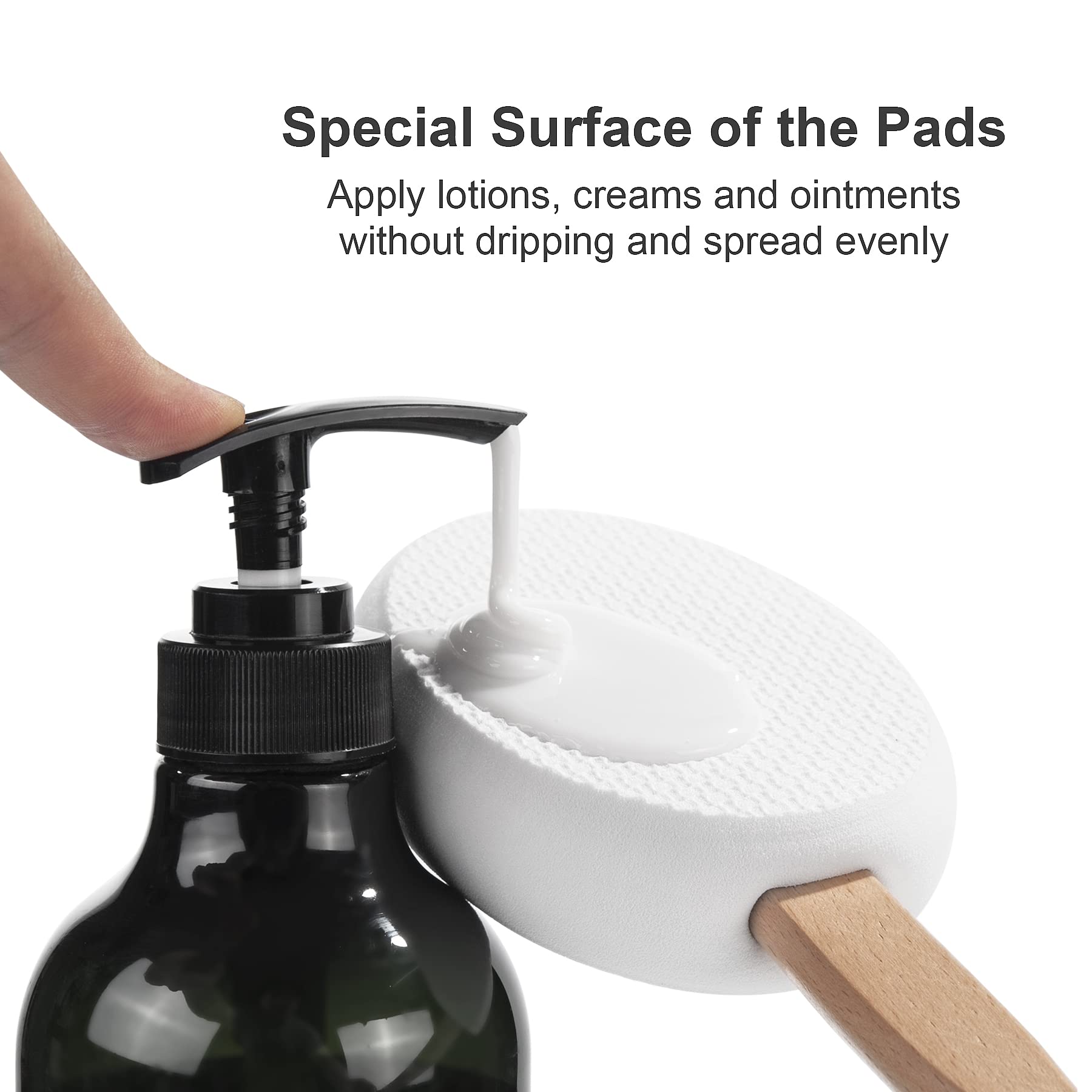 Amazerbath Lotion Applicator For Back, Feet, 4 Replaceable Pads With 1 Long Handled, Apply Cream Medicine Skin Cream Moisturizer