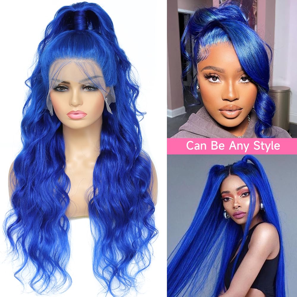 Lotulo Blue Lace Front Wig Human Hair - 13X4 Lace Front Wigs Human Hair Pre Plucked With Baby Hair 180% Density Body Wave Colore