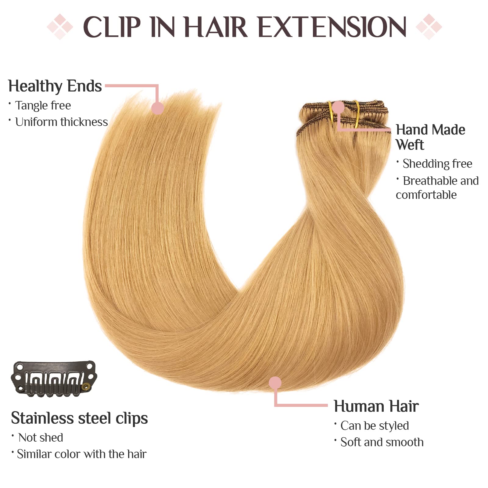 Maxita Clip In Hair Extensions Real Human Hair, 120G 7Pcs Dirty Blonde 16 Inch, Remy Human Hair Extensions Clip In Straight Natu