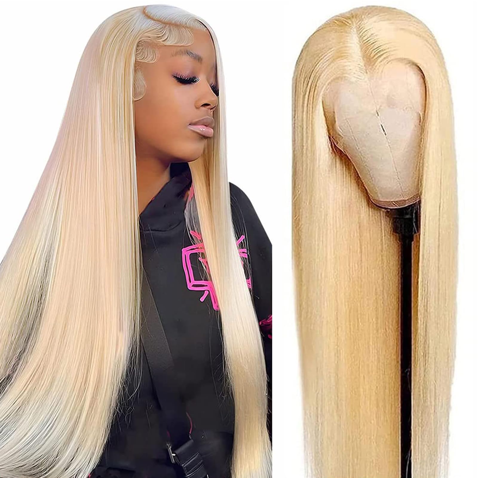 Mydiva 613 Blonde 13x4 Lace Front Wig Human Hair Pre Plucked Brazilian Straight 613 Blonde Human Hair Wigs for Women 150% Densit