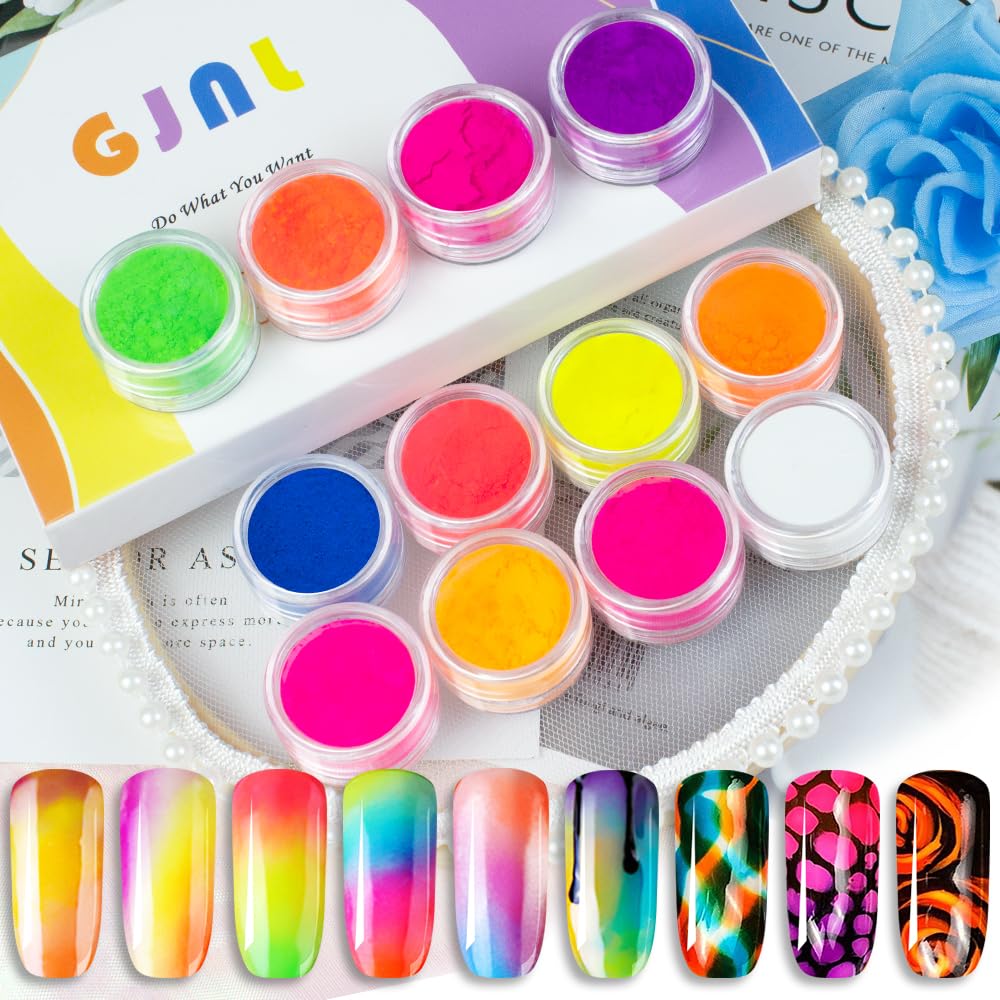 Neon Pigment Powder For Nails Eyeshadow - 12 Colors Fluorescent Neon Rainbow Smoke Nails, 3D Nail Art Pigment Powder For Acrylic