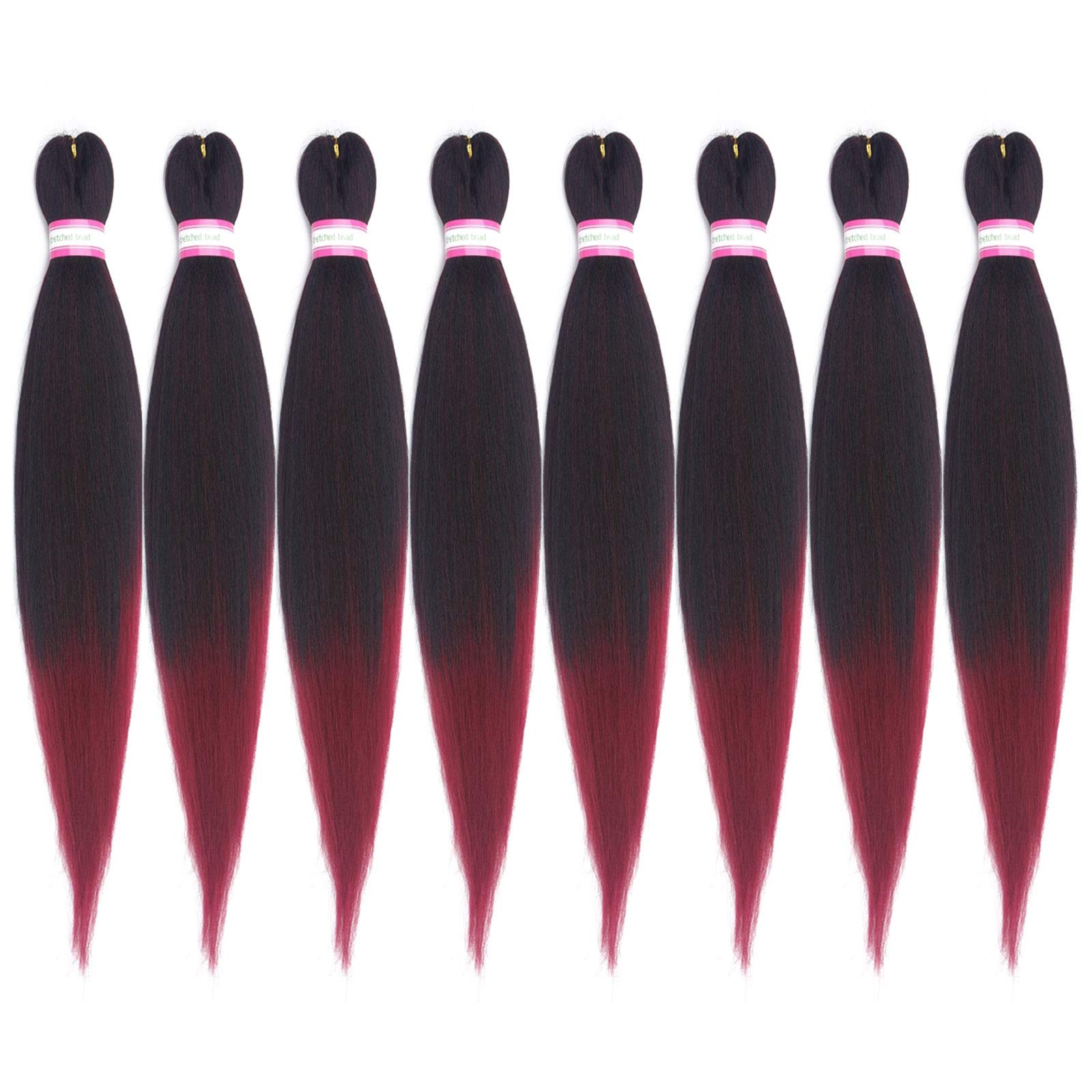 Dorsanee Ombre Burgundy Braiding Hair Pre Stretched 28 Inch 8 Packs Braiding Hair Extensions For Crochet Box Braids Twists Locs