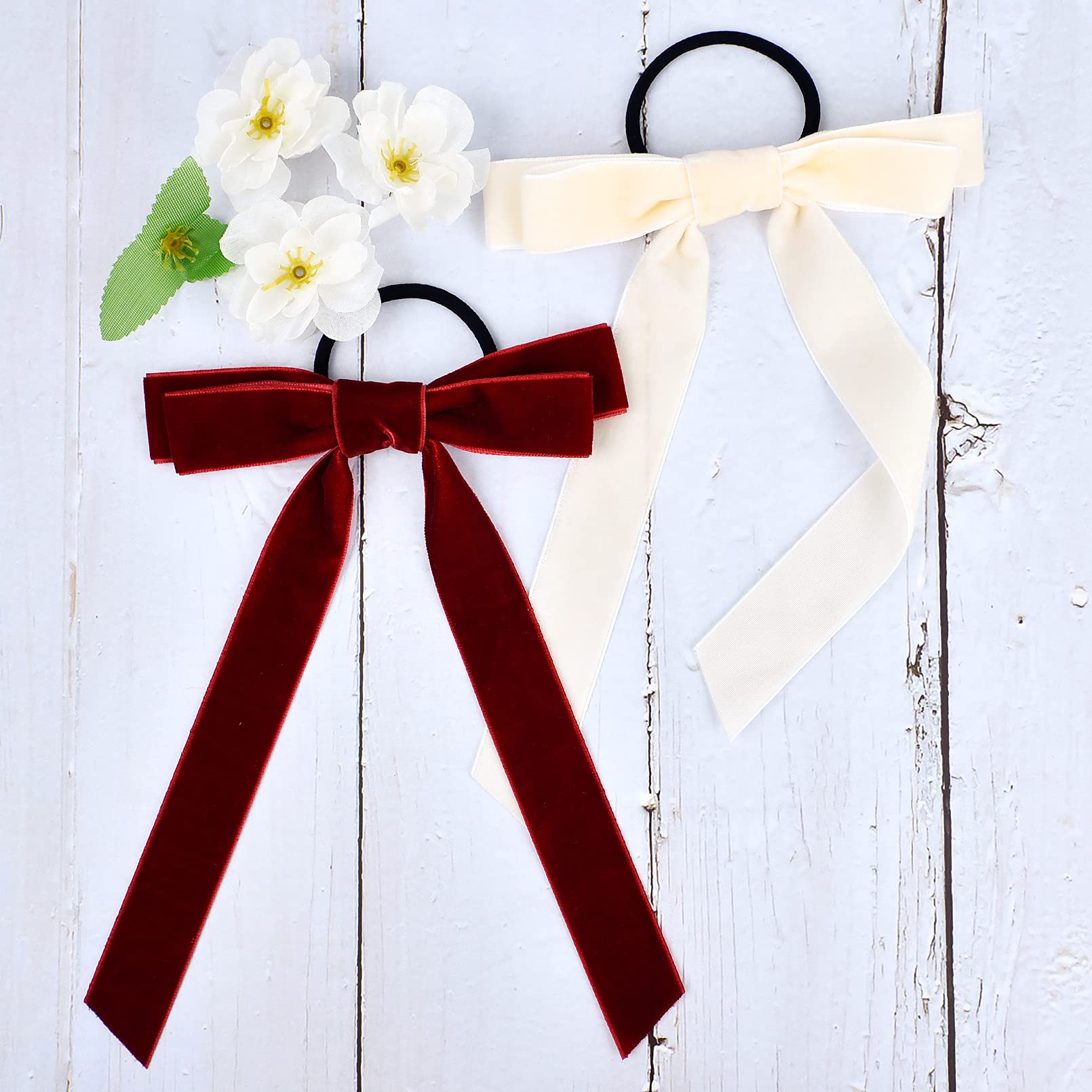 10Pcs Bow Hair Tie Velvet Hair Ribbon Elastics Hair Scrunchies Long Ponytail Holder Hair Bow Bands Rope Accessories For Women Gi