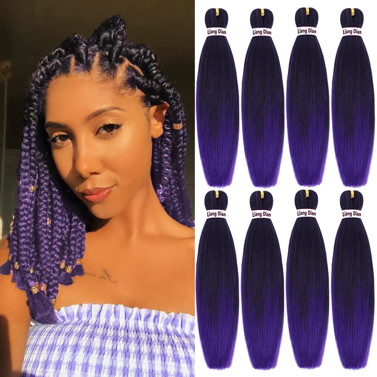 Liang Dian Braiding Hair Pre-Stretched Braiding Hair 12 Inch 8 Packs Ombre Purple Hot Water Setting Synthetic Hair Crochet Braid