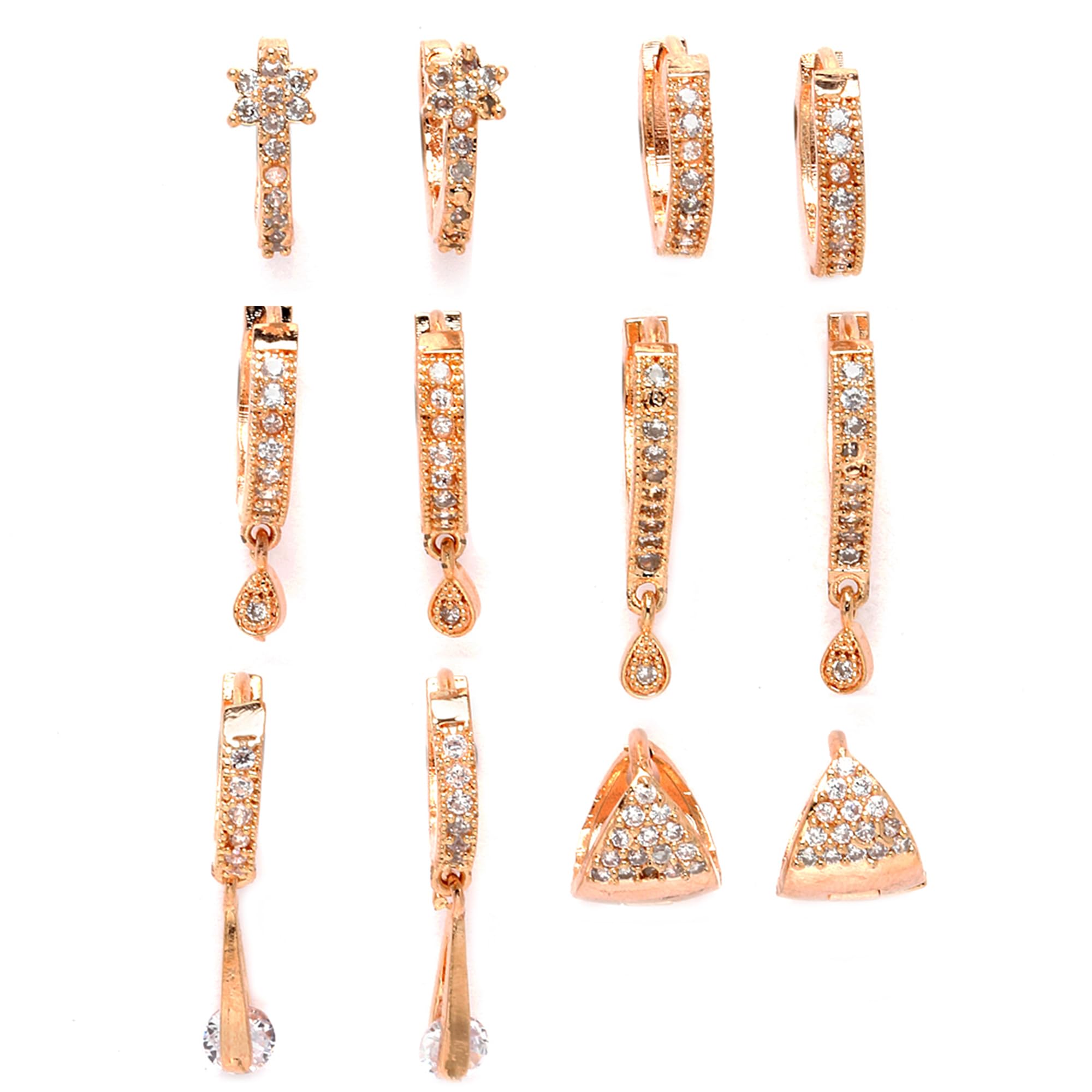 Zeneme Earring Gold Plated American Diamond Earrings Combo Of 8 Pairs Jewellery For Women & Girls (Design_17)