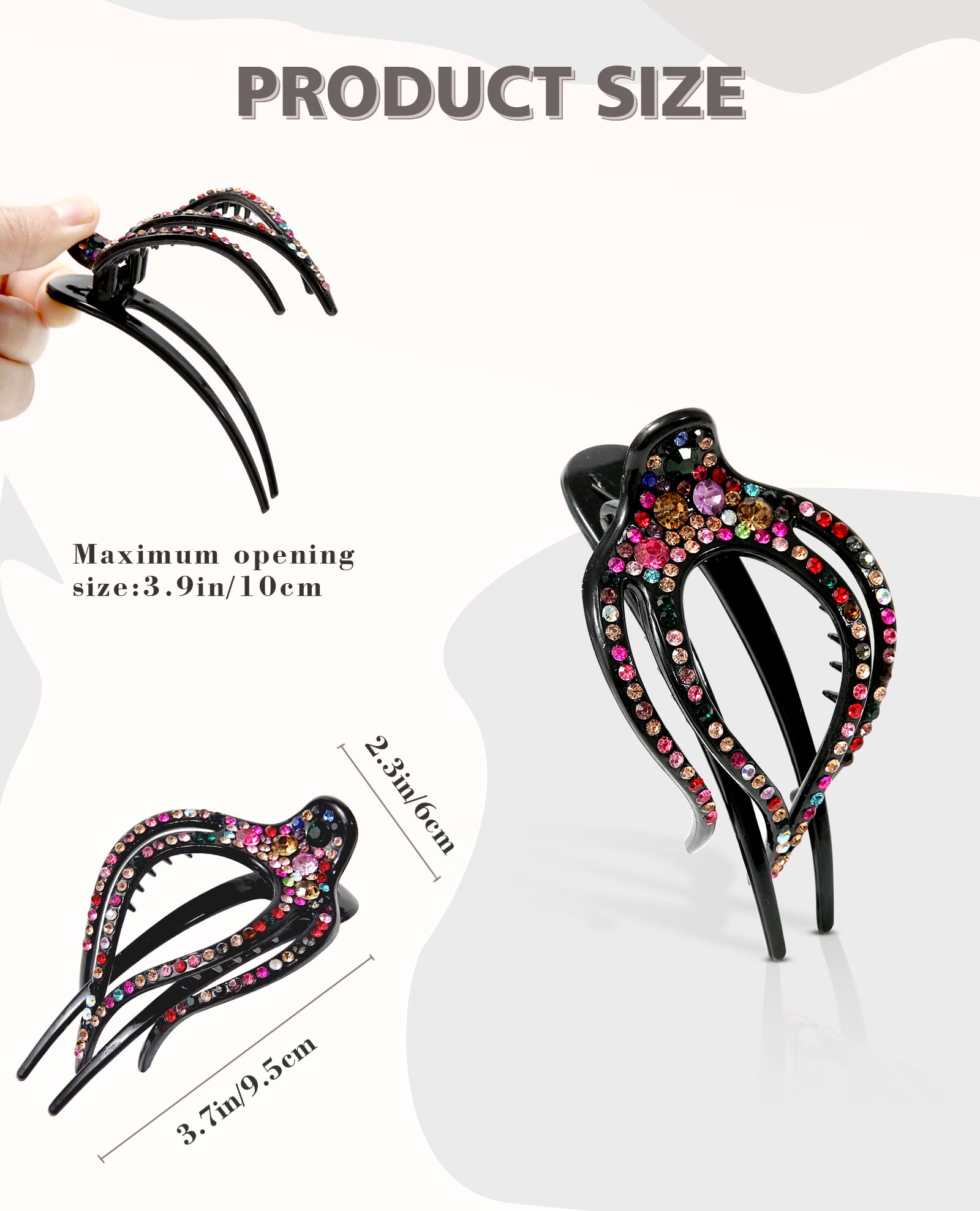 5Pcs Rhinestone French Hair Clips For Women Thick Hair No Slip Curved Claw Clips Strong Hold Flat Hair Clip (Curved(Medium,3.74'