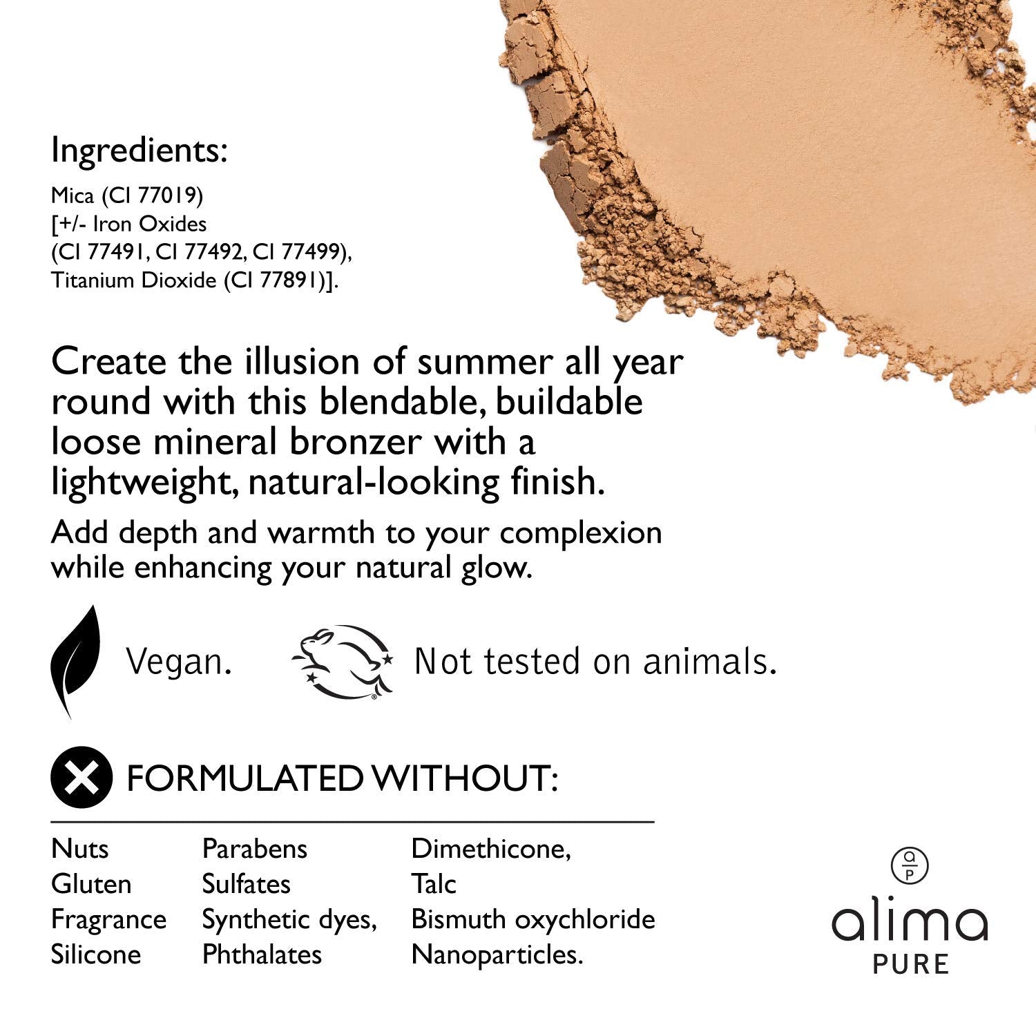 Alima Pure Bronzer Powder Matte Bronzer, Natural Talc Free Bronzer Makeup, Face Bronzer Powder Contour Loose Mineral Bronzing Po