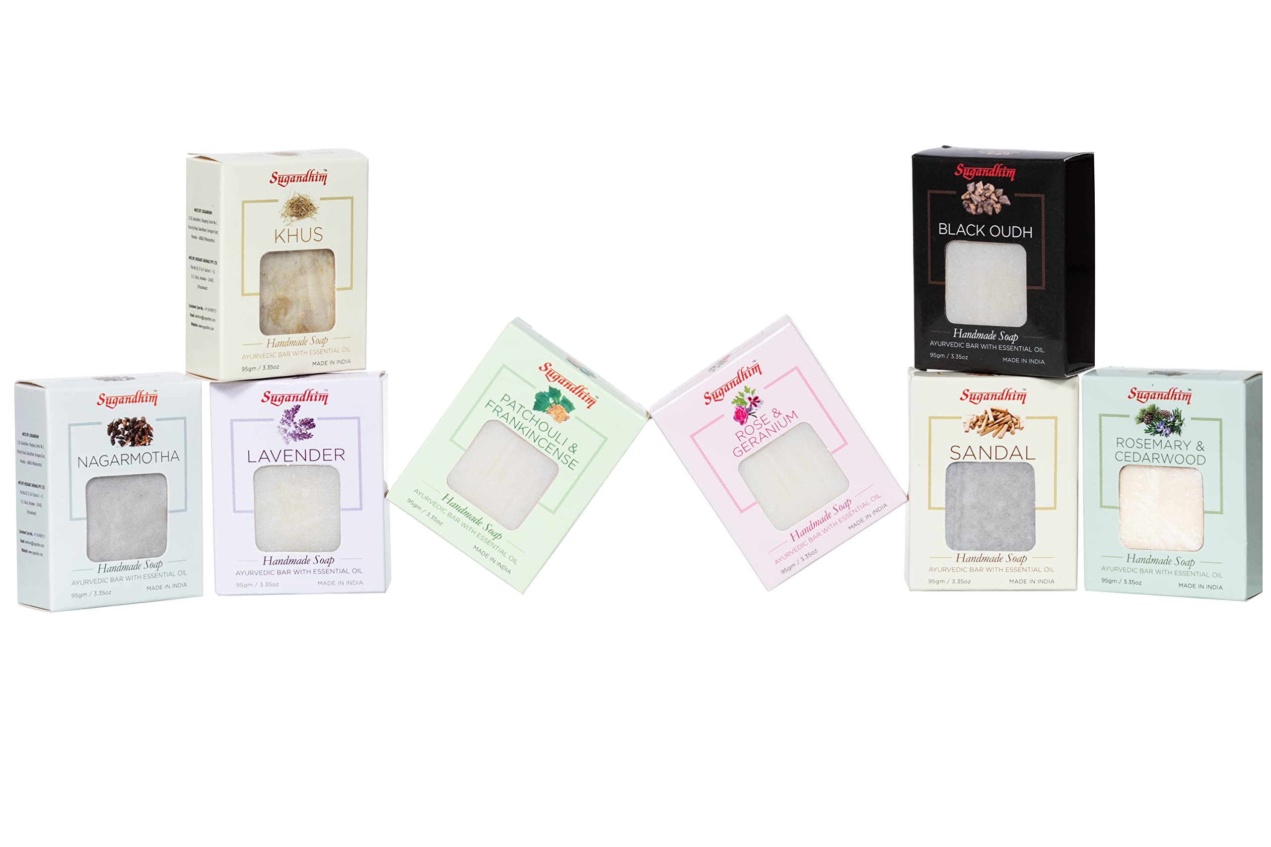 Sugandhim Handmade Soap Khus (Vetivert),Rose Geranium,Patchouli Frankincense,Rosemary Cedarwood,Lavender,Sandal (Chandan),Nagarm