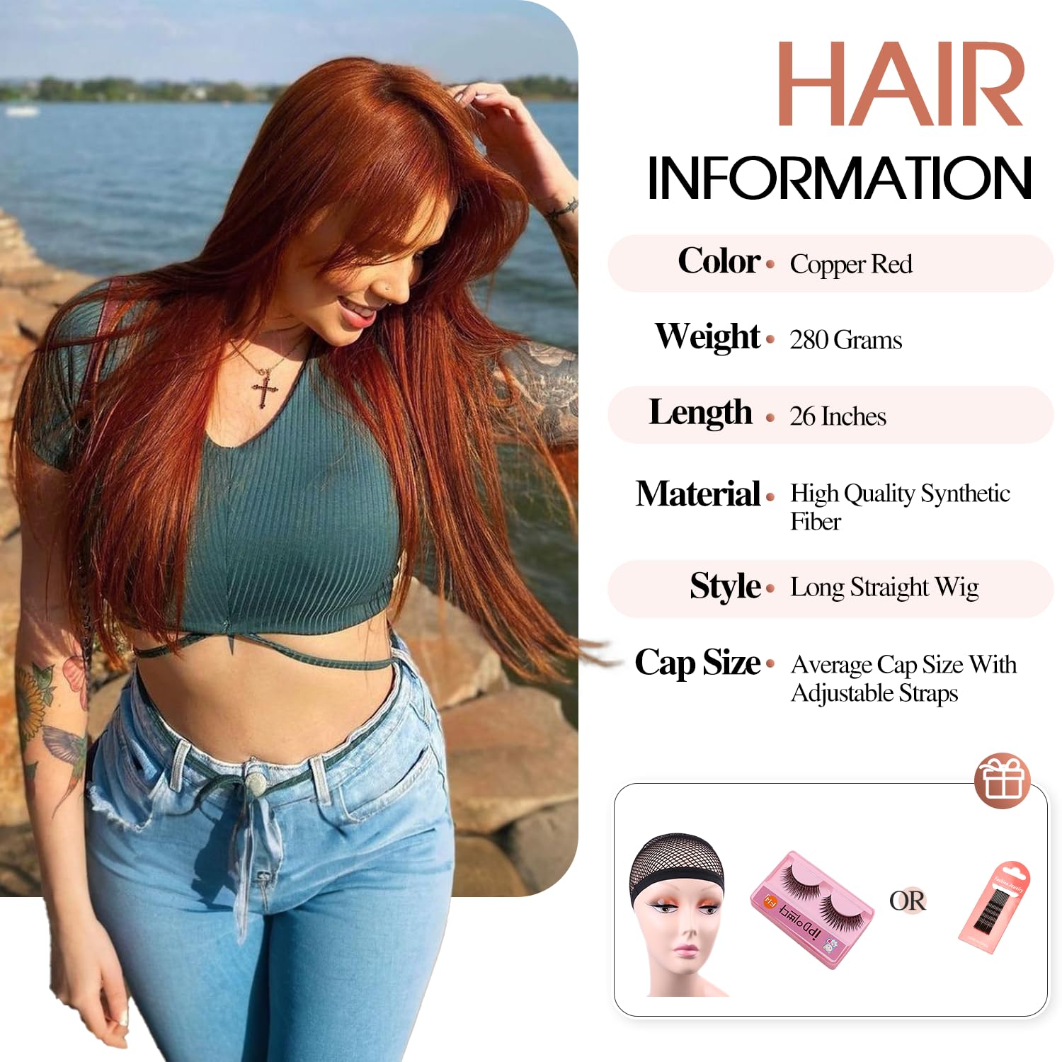 Wiger Long Straight Auburn Hair Wig Ginger Straight Wigs Full Copper Red Cosplay Wig For Girls Synthetic Colorful Natural Hair F