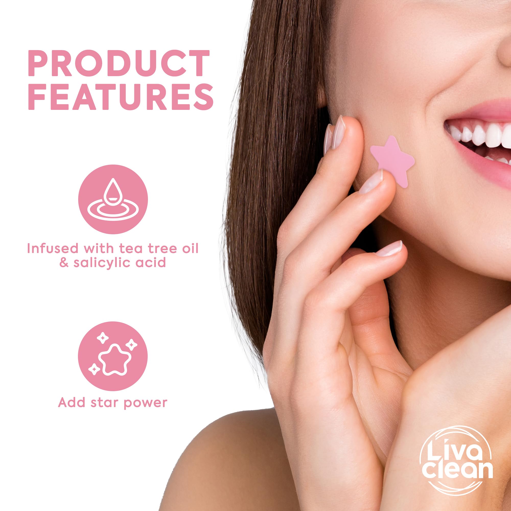 LivaClean Star Blemish Patches (240CT) - Salicylic Acid & Tea Tree Oil, Clear & Pink Pimple Patch Cute, Acne Star, Cute Pimple S